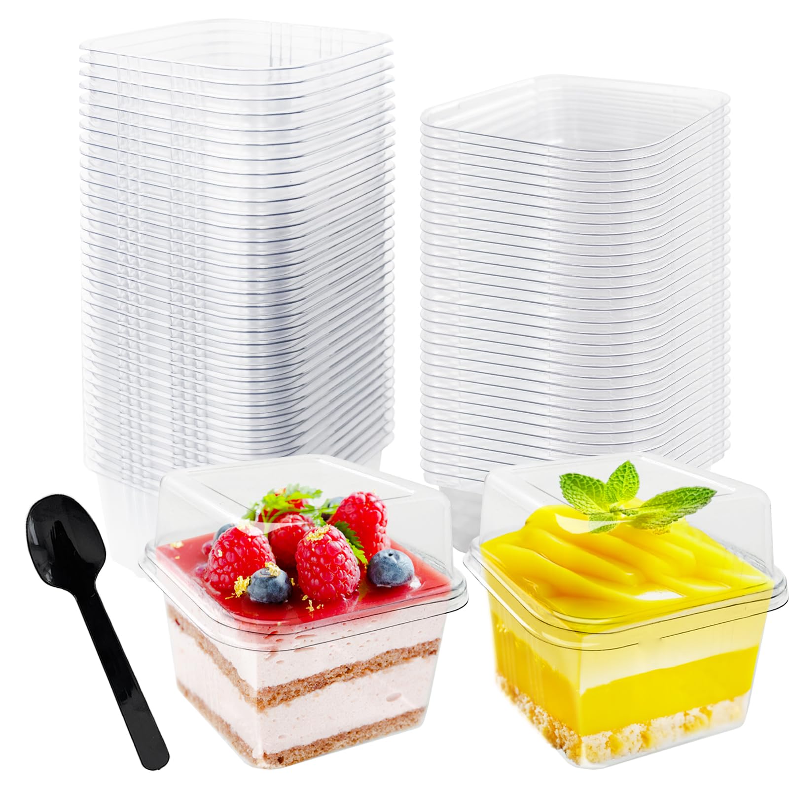 Alaeseje 60 Pack 8 oz Plastic Dessert Cups with Lids and Spoons