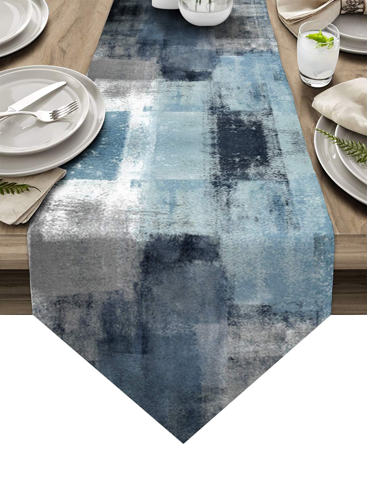 Abstract Art Painting Table Runner Farmhouse Style Burlap Table Runner Blue And Grey Table Runners For Family Kitchen Dinning Ta