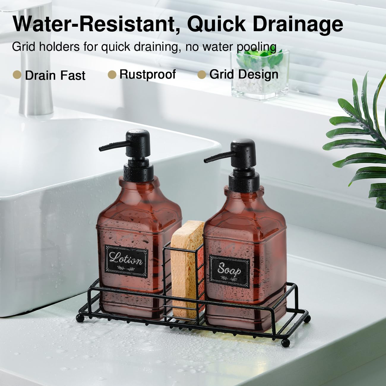 Hand And Dish Soap Dispenser Set, Kitchen Soap Dispenser Set With Tray, 2 Pack Thick Glass Soap And Lotion Dispenser For Kitchen