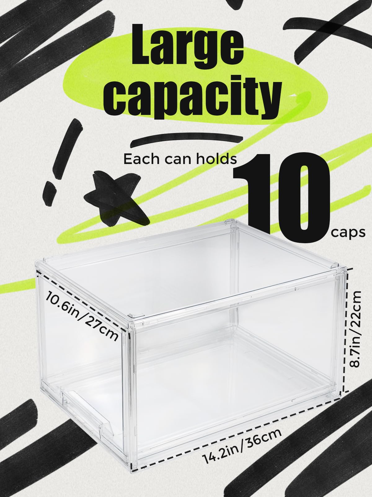 Scavata Hat Organizers, Stackable Clear Baseball Caps Holder Box Containers With Drawers For Hats Snapback Cap Storage, Hat Rack