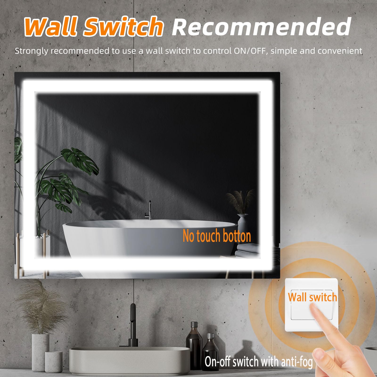 Yeeopp 36''X28'' Led Bathroom Mirror With Lights, Frontlit, Anti-Fog, Lighted Bathroom Vanity Mirror For Wall Mounting, Tempered