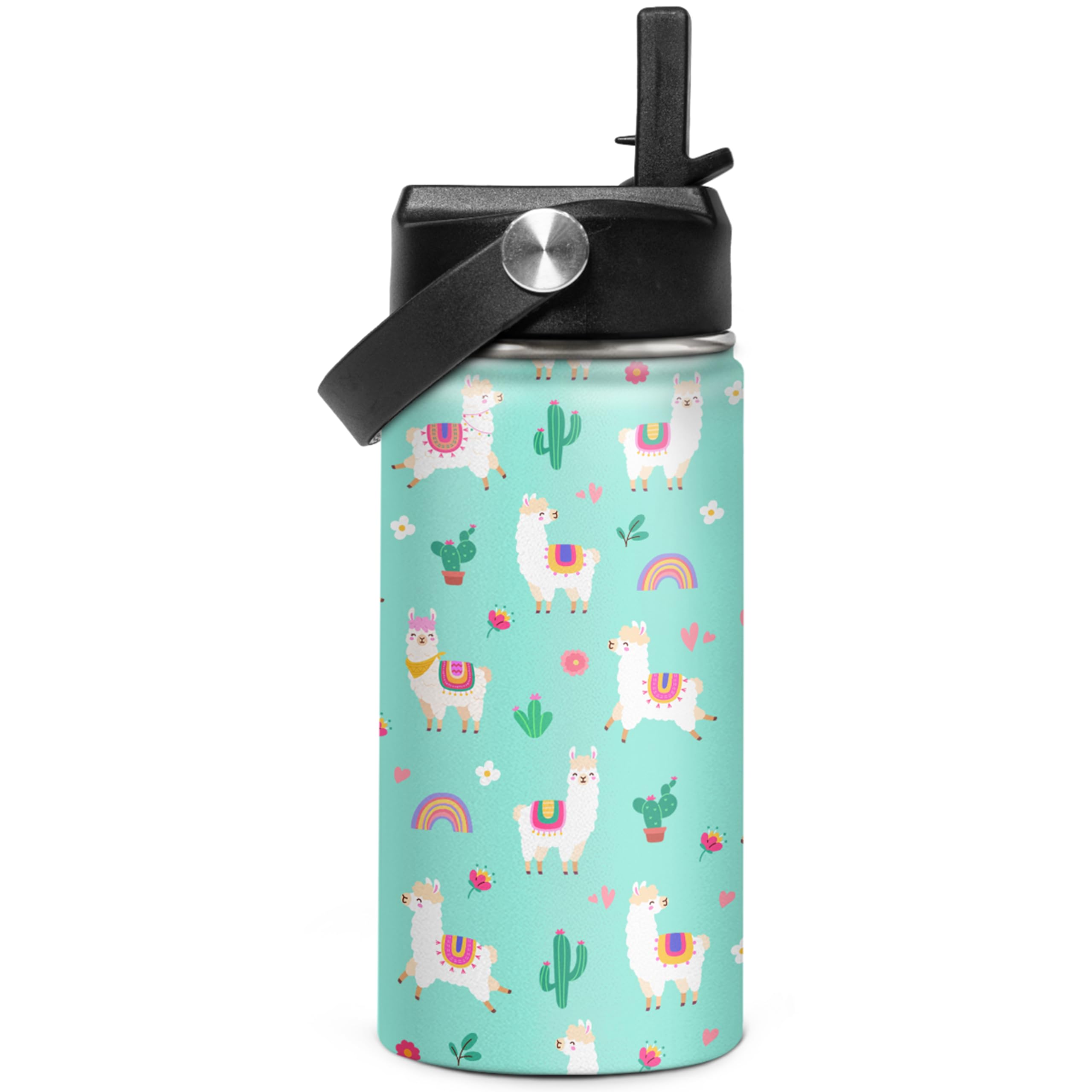 SANDJEST Kids Water Bottle Alpaca Llama Water Bottles 12oz with Straw Insulated Stainless Steel Travel School Tumbler Double Wal