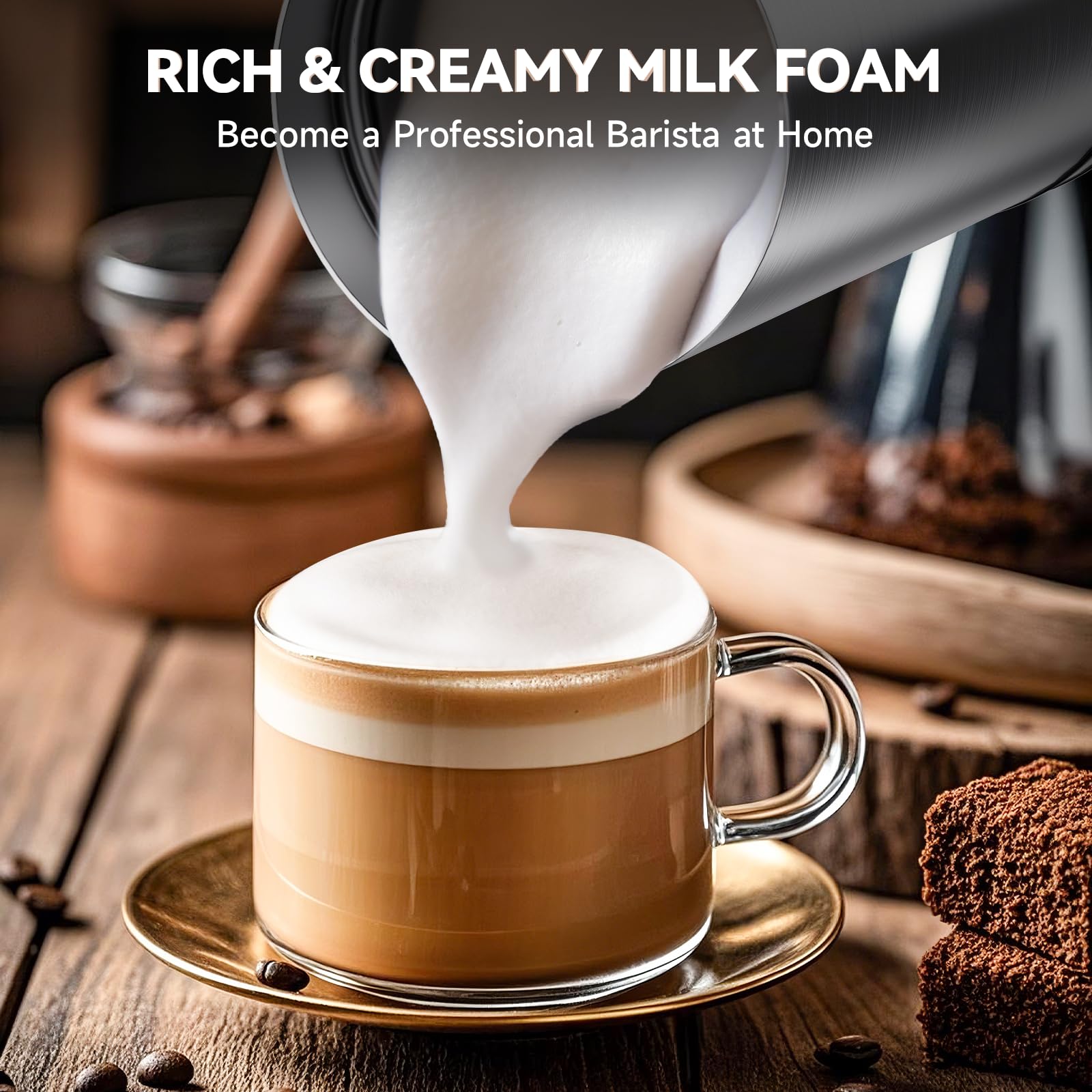 Cafegrace 8-In-1 Milk Frother And Steamer, 21Oz/600Ml Split Stainless Steel Automatic Hot And Cold Foam Maker And Milk Steamer F