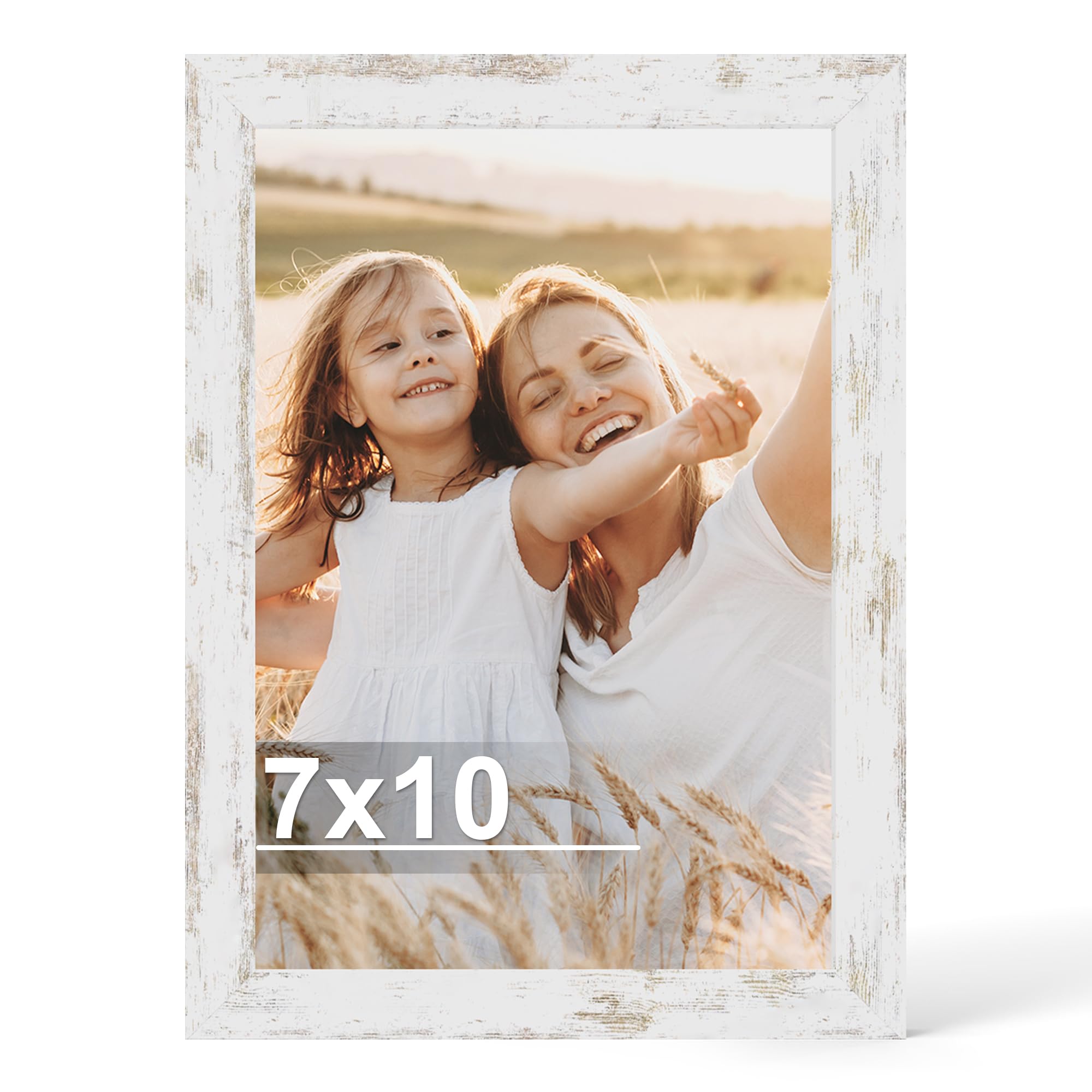 Hongkee 7x10 Picture Frame, Made of Real Glass and Wooden Frame, Horizontal and Vertical Display for Wall or Tabletop (Distresse