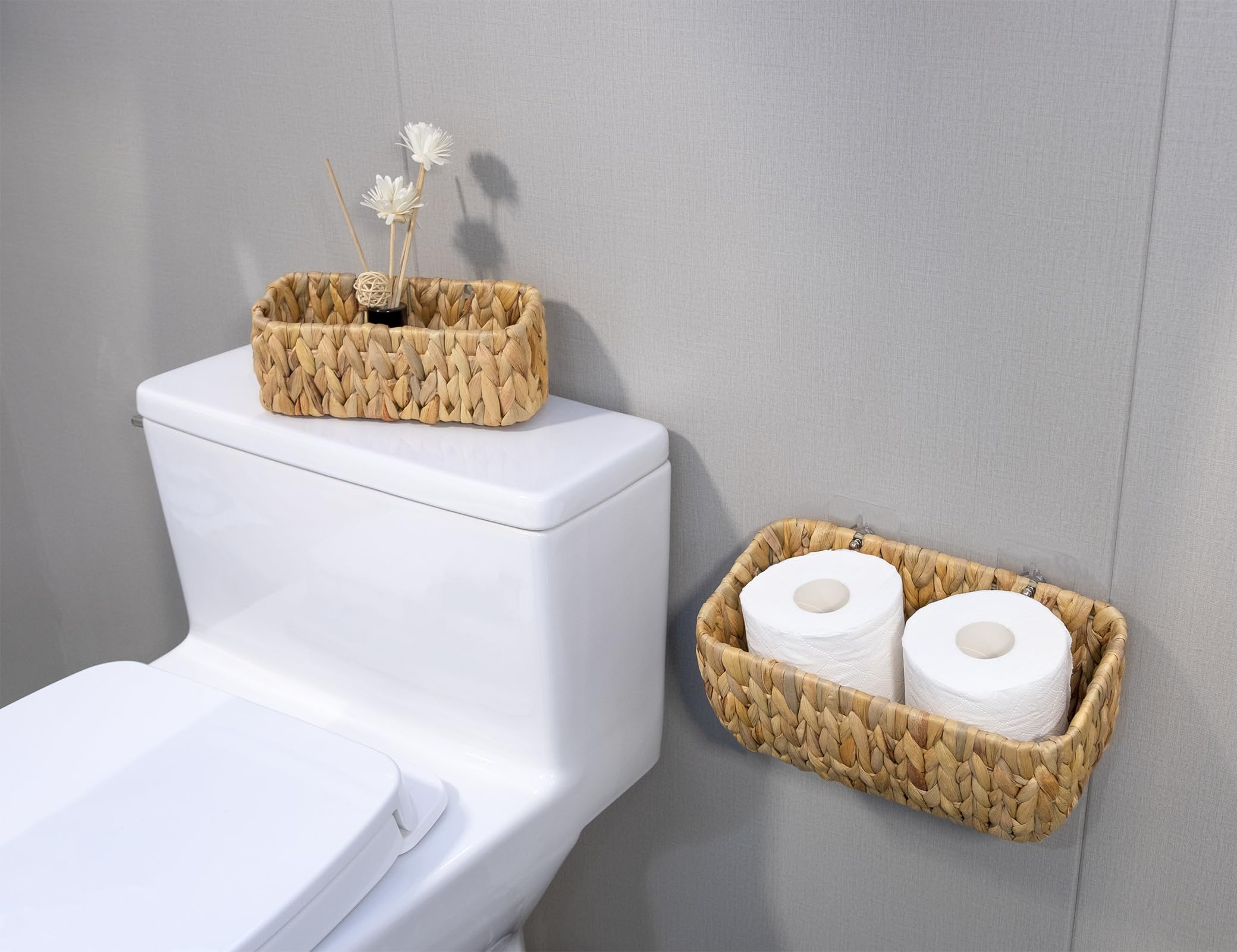 Ellinia Woven Wall Baskets Set of 2 - Water Hyacinth Bathroom Organizer, Wicker Decor for Letters, Mail, and Food Storage
