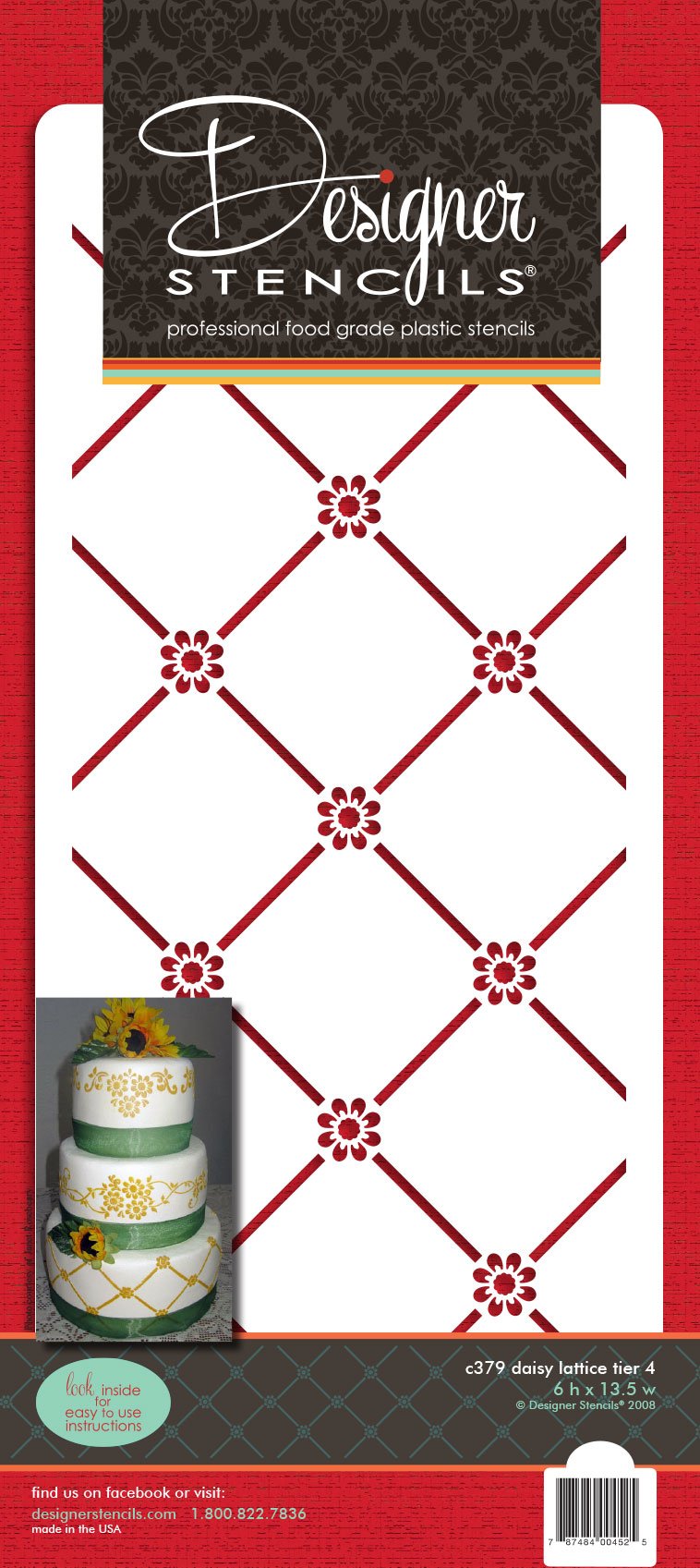 Designer Stencils Daisy Lattice 4 Cake Stenci, Beige/Semi-Transparent