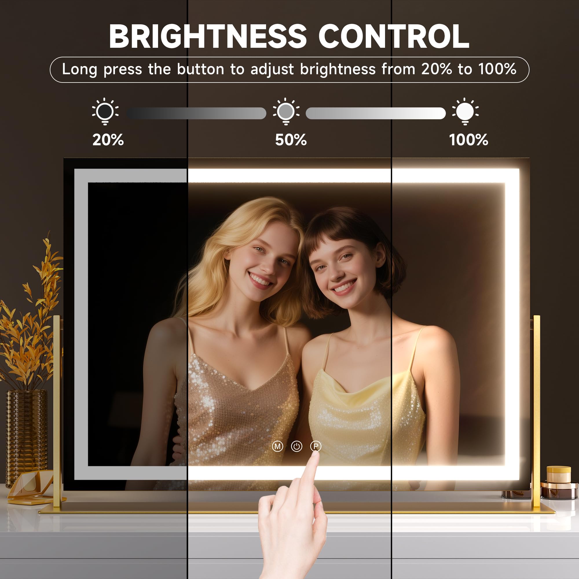 Hasipu Vanity Mirror With Lights, 23.6 X 18.1 Led Makeup Mirror, Light Up Mirror With 10X Magnification, Usb Charging Port, Smar