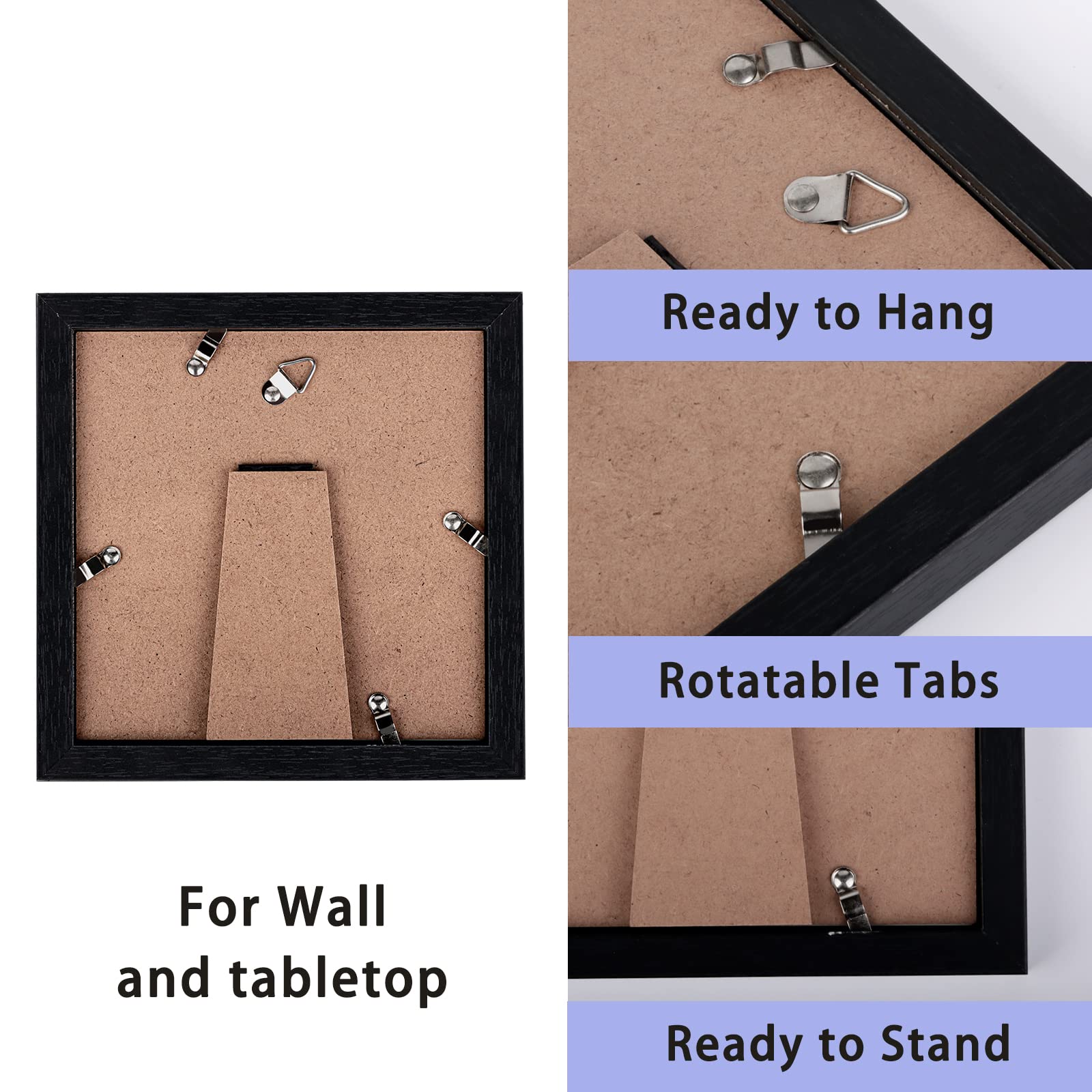 TOFOREVO 6x6 Picture Frames Set of 6 Black Wood Grain Photo Frame for Gallery Wall Mounting or Tabletop Display