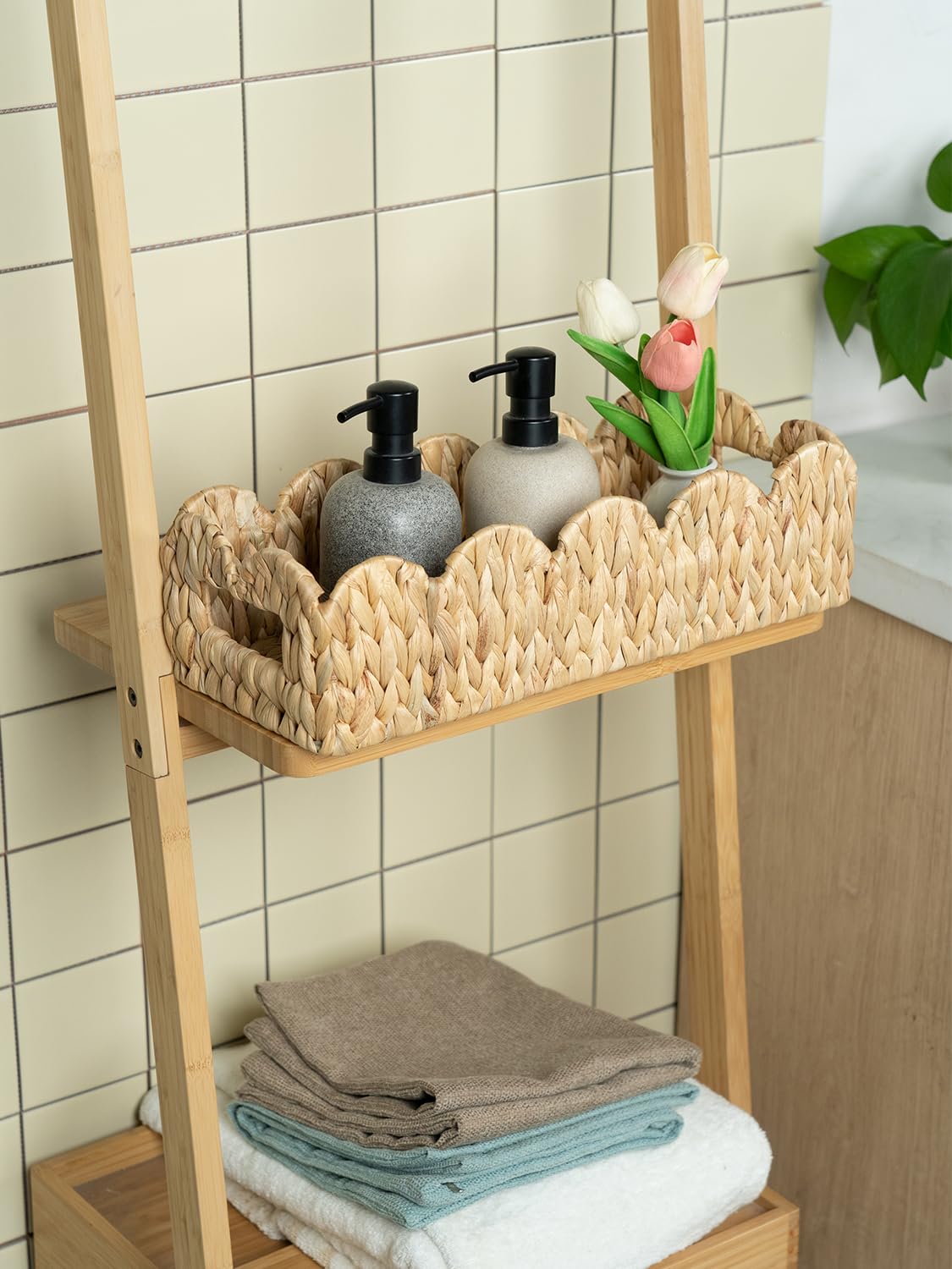 Coeusy 2 Pack Toilet Baskets,Scalloped Edge Wicker Basket for Toilet Paper Storage,Small Baskets for Bathroom,Living Room,Counte