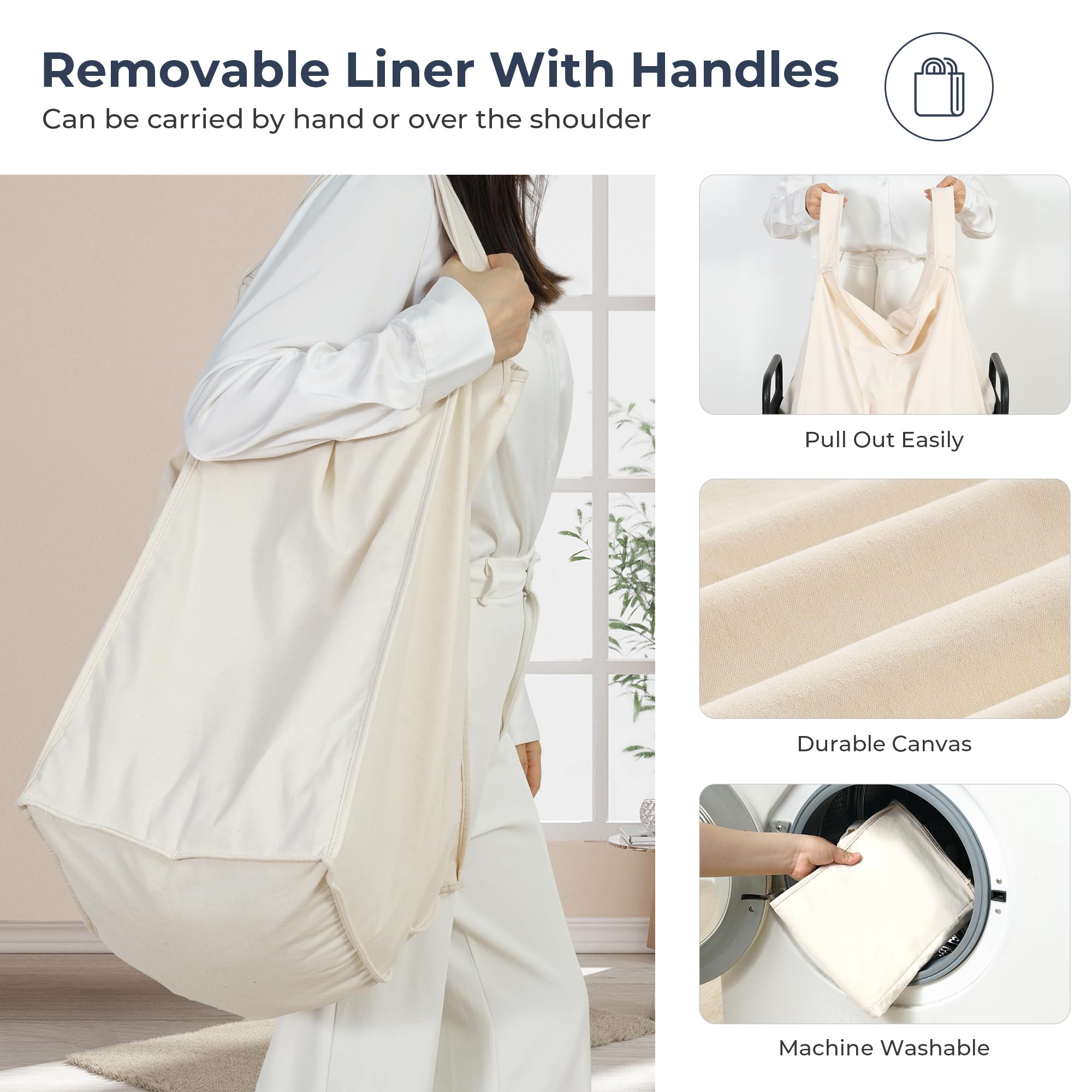 Sto Sto Laundry Hamper 3 Section, 120L Rolling Laundry Sorter Cart With Removable And Washable Liner Bag, Rolling Clothes Hamper
