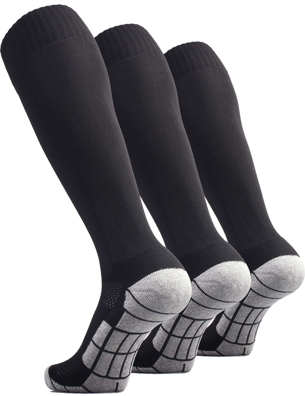 Cwvlc Soccer Socks Mens Womens 3 Pairs Football Sport Team Athletic Knee High Long Tube Cotton Compression Socks Black Large (10