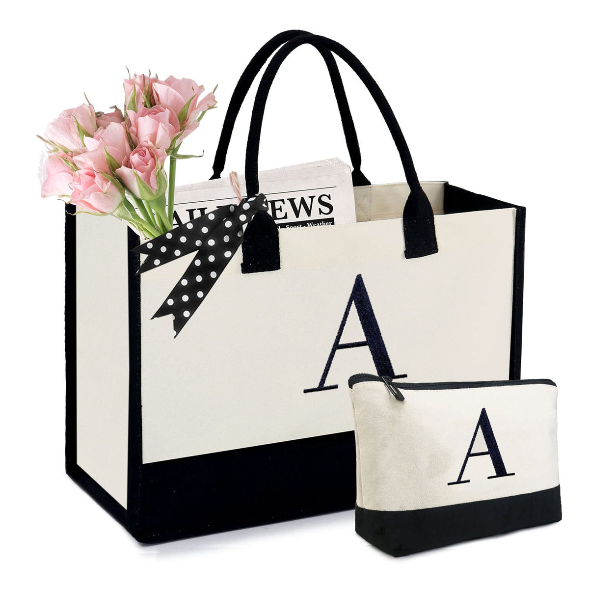 Beegreen Personalized-Gifts-Bag-For-Women-Mother Friends Birthday Wedding Bridesmaid Valentine'S Day Initial Canvas Tote Bag Wit