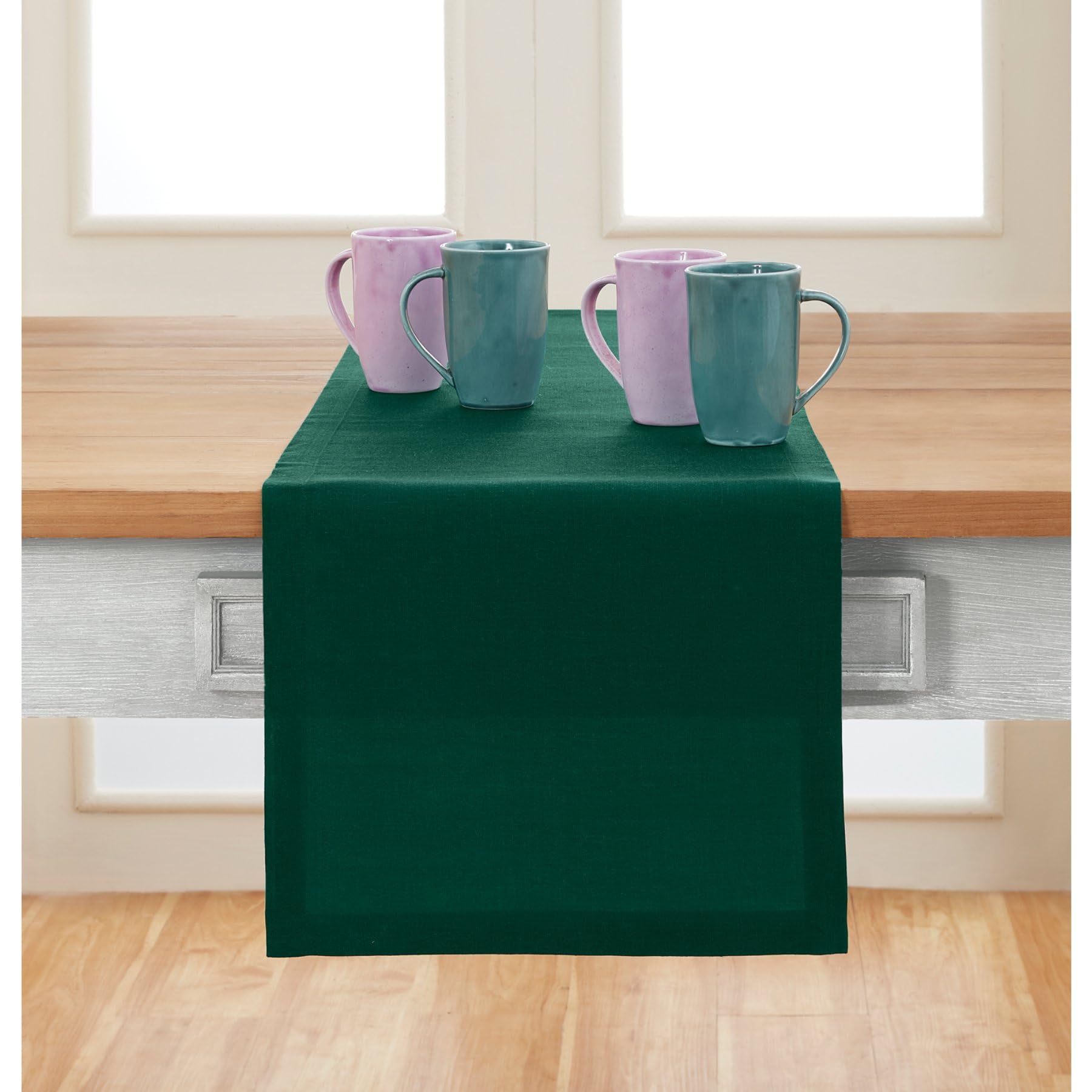 Solino Home Linen Table Runner 60 Inches Long - 100% Pure Linen Rainforest Green Table Runner 14 X 60 Inch - Machine Washable Di