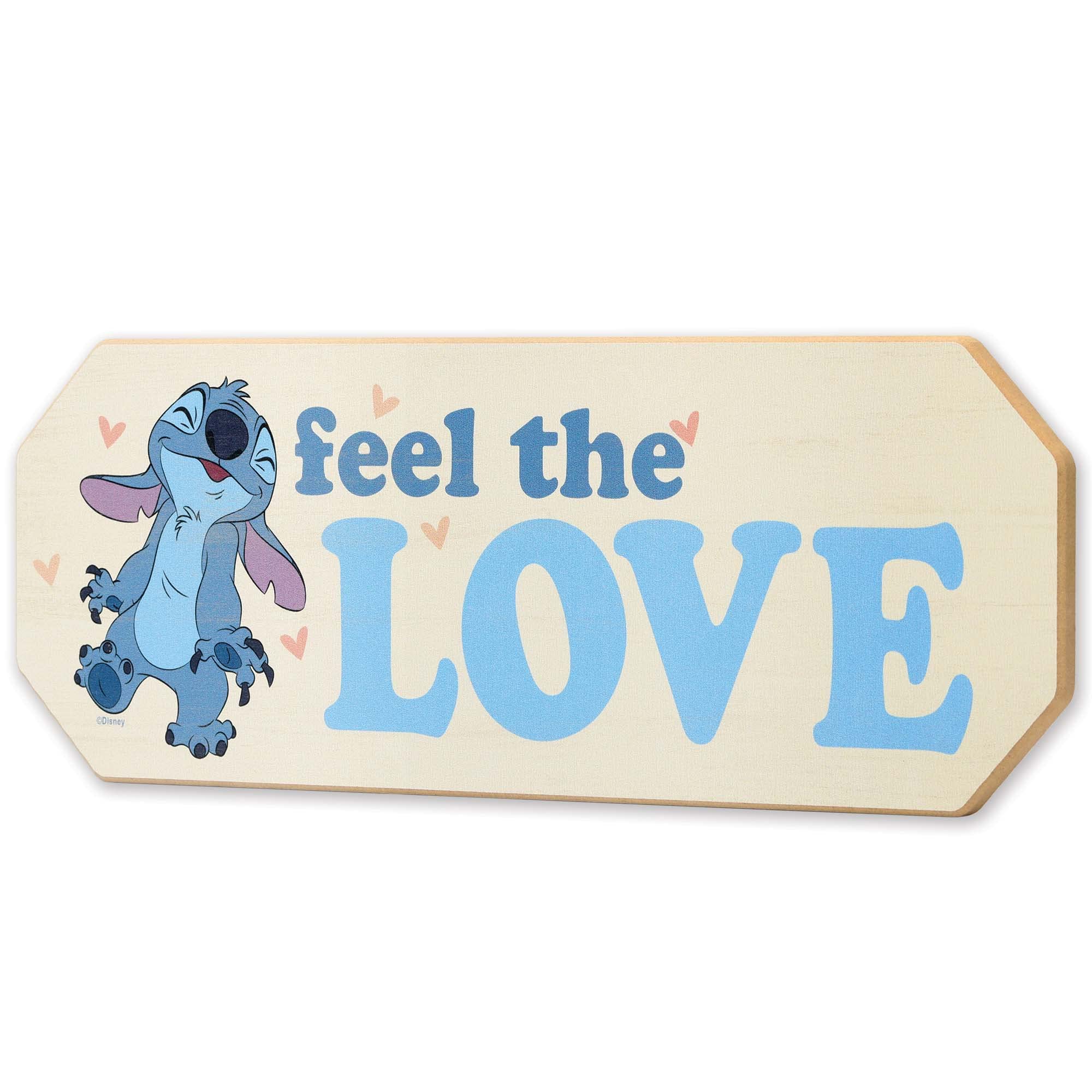 Disney Lilo And Stitch Feel The Love Wood Wall Decor - Adorable Stitch Sign For Kids' Bedroom Or Play Room