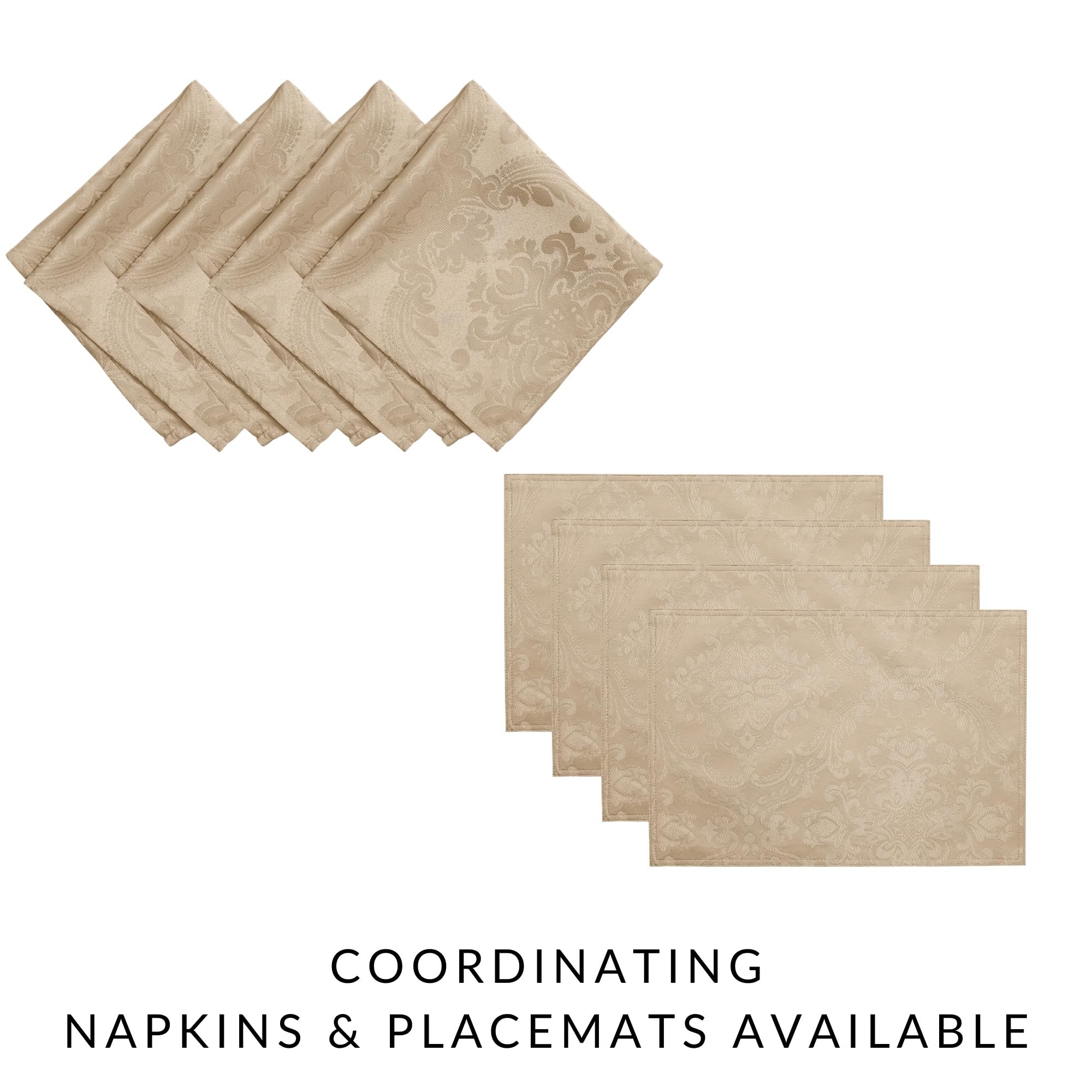 Elrene Home Fashions Caiden Elegance Damask Fabric Napkins (Set Of 4), 17'' X 17'', Taupe 4 Count