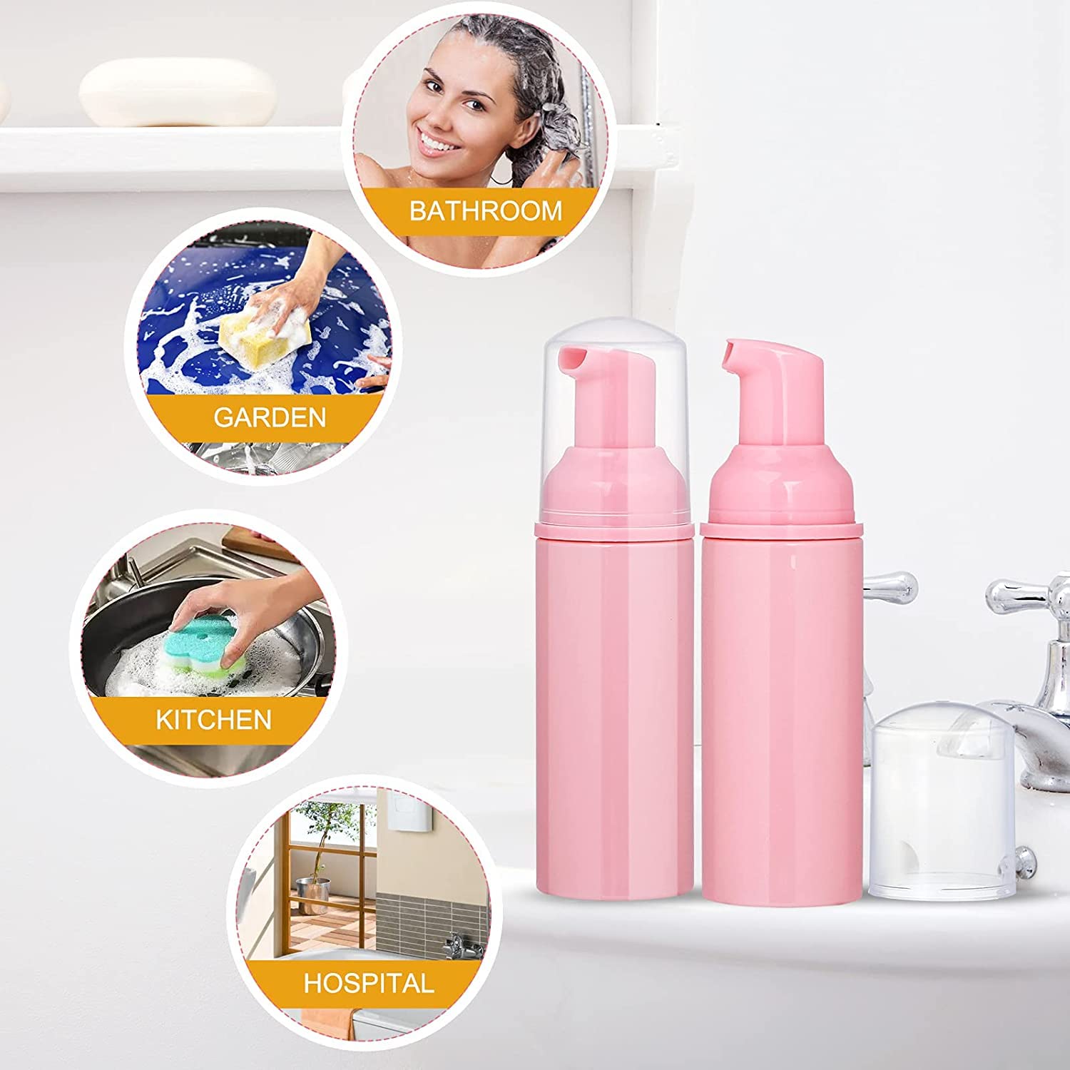 50 Pcs 2Oz/60Ml Foam Pump Bottle Lash Shampoo Bottles Travel Foam Pump Bottle Empty Pink Plastic Refillable Mini Soap Dispenser
