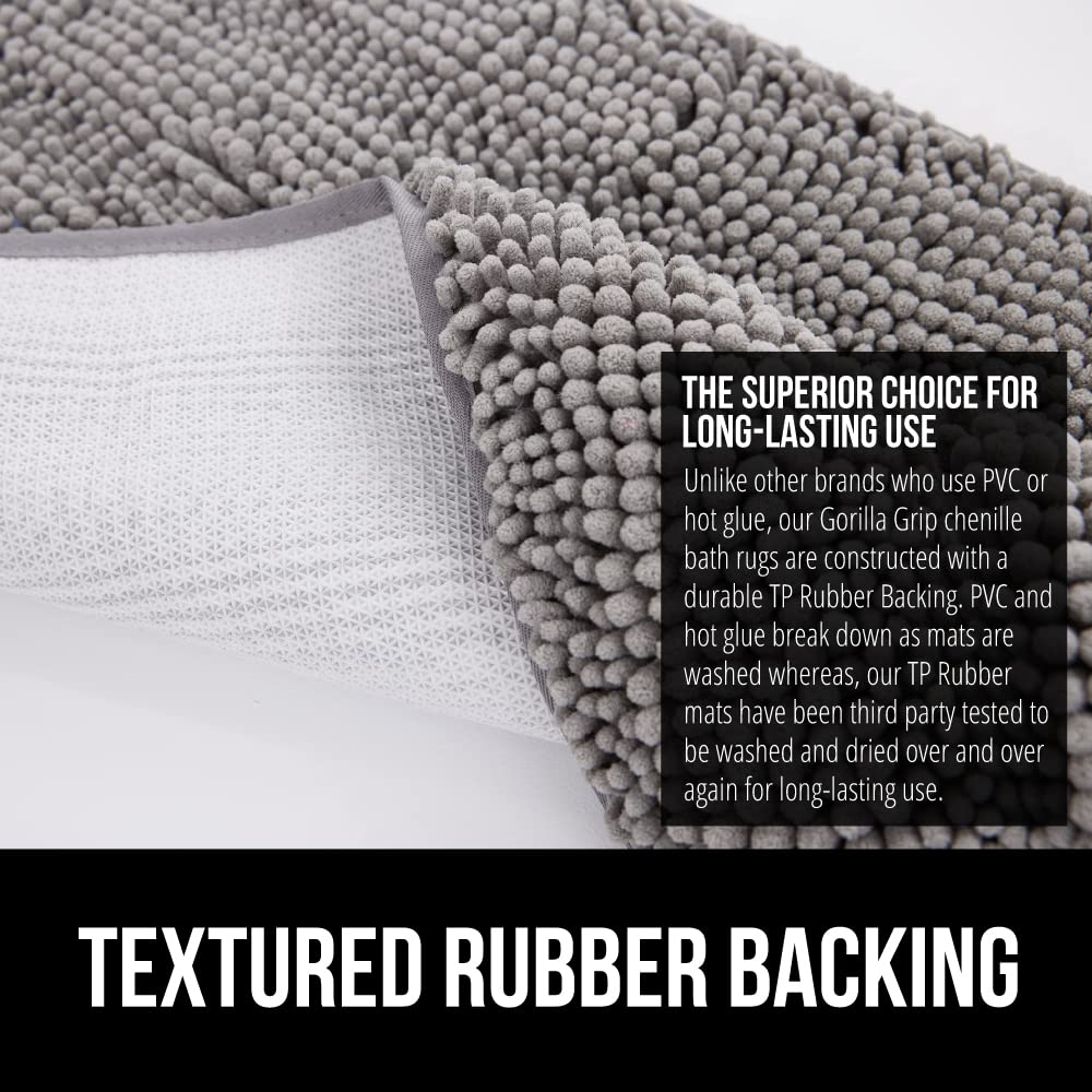 Gorilla Grip Bath Rug  60x17  Thick Soft Absorbent Chenille Rubber Backing Bathroom Rugs  Microfiber Dries Quickly  Shaggy Machine Washable Mats  Plush Durable Rug  Bathtub and Shower Floor  Grey