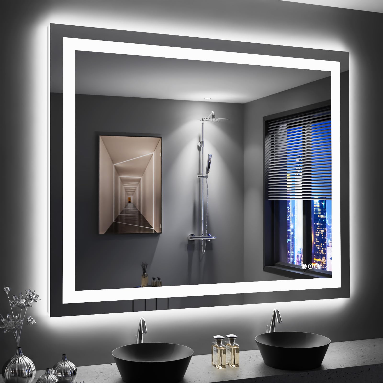 Loaao 48''X40'' Led Bathroom Mirror With Lights, Anti-Fog, Dimmable, Backlit + Front Lit, Lighted Bathroom Vanity Mirror For Wal