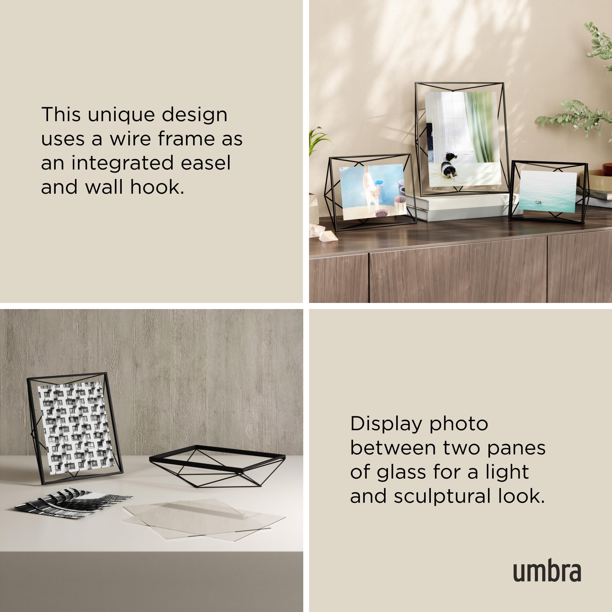 Umbra Prisma 8x10 Picture Frame, Floating Wall or Desk Photo Display for Pictures, Art, Illustrations, Graphic Text & More, Meta