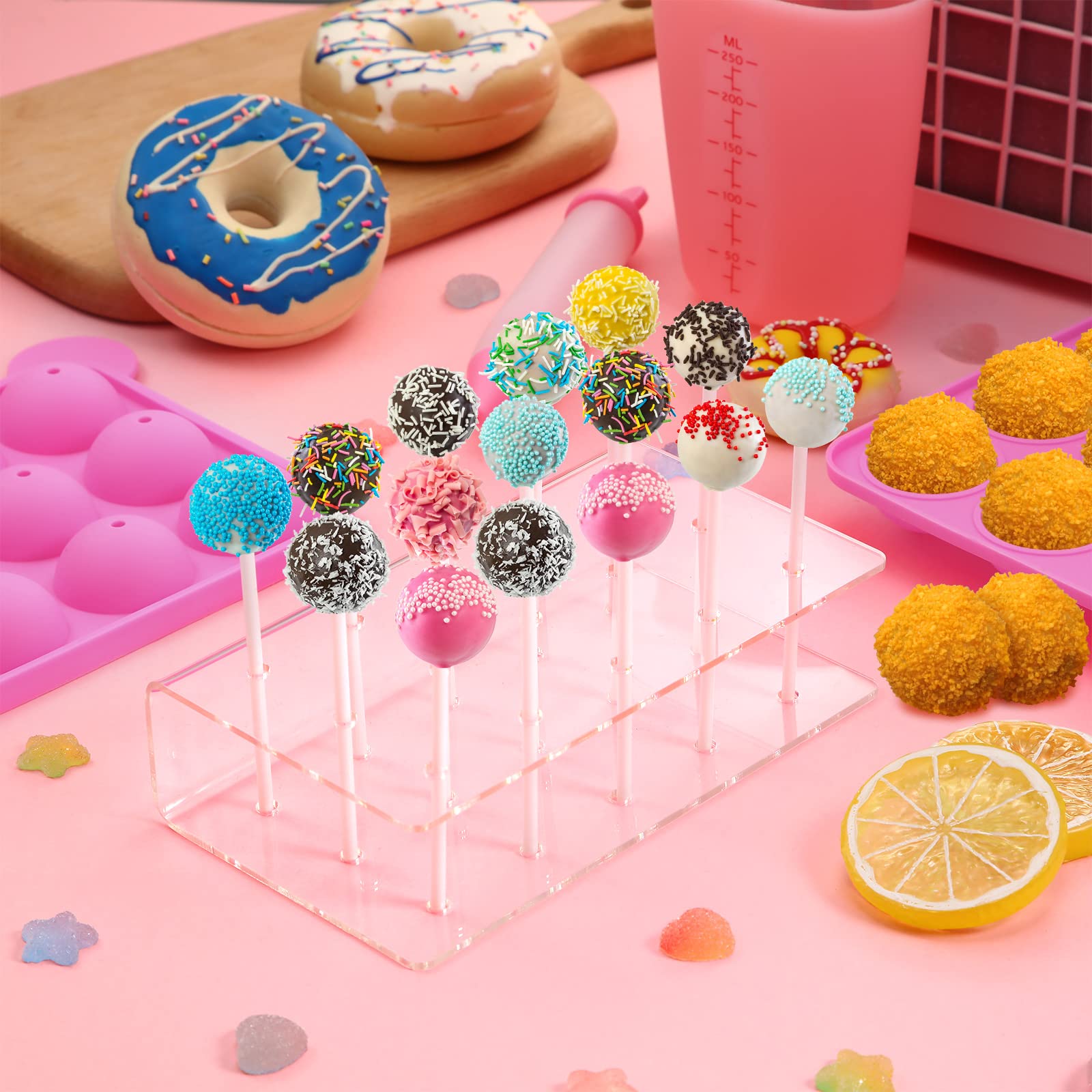 Cake Pop Maker Set, 12-Hole Silicone Cake Pop Mold With Lollipop Sticks, 15-Hole Acrylic Lollipop Holder, Measuring Cup, Decorat