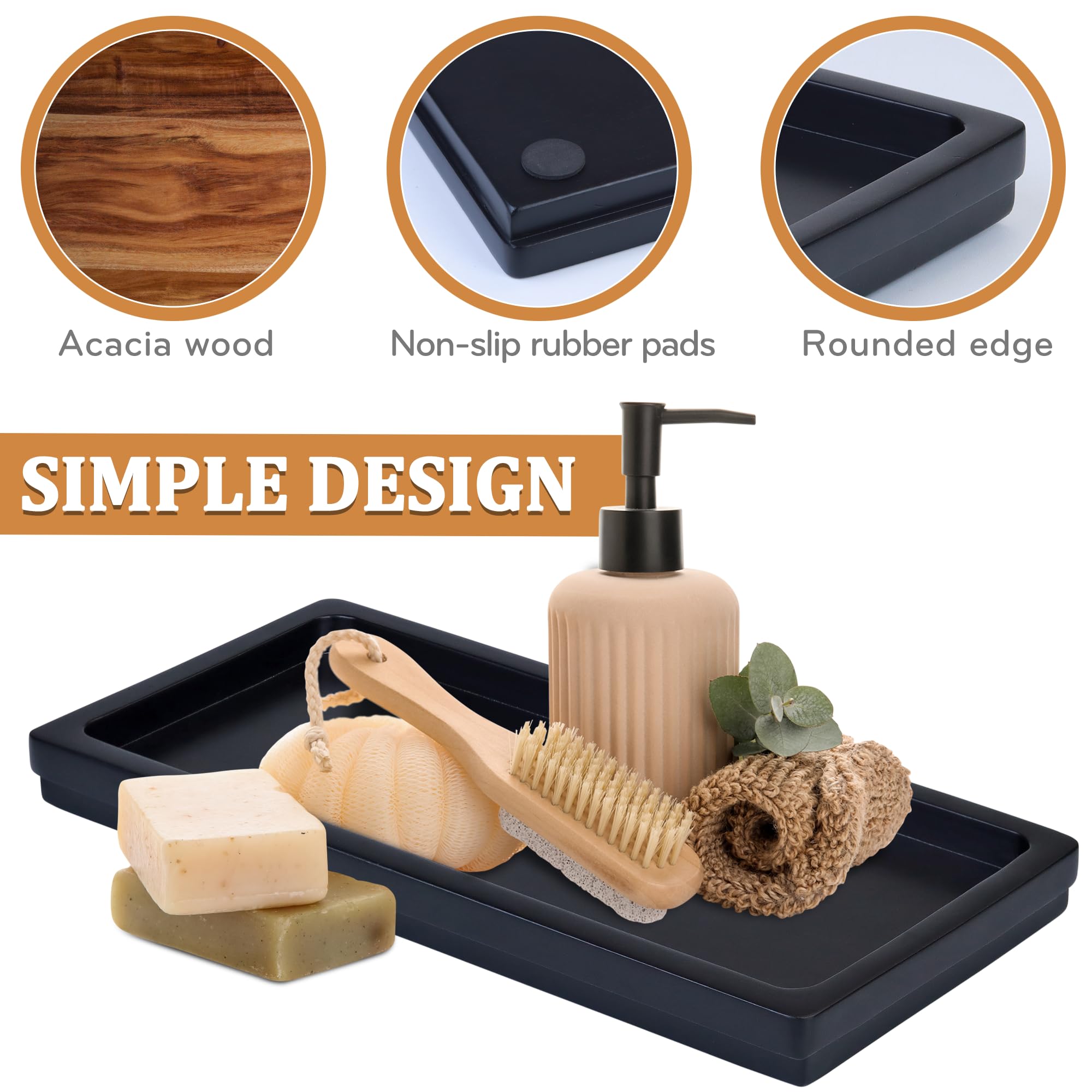 Acacia Wood Decorative Vanity Tray - 11.8 X 5.9 Inches Suitable For Countertop Bathroom Sink Dresser Toilet Tank - Modern Decor