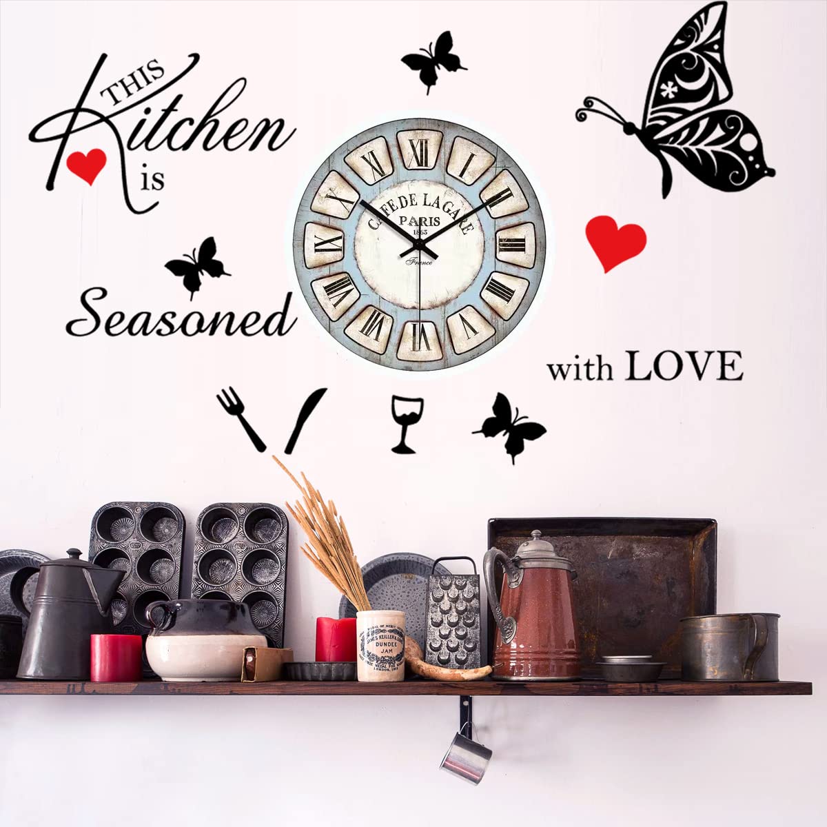 Kitchen Wall Decor Stickers Kitchen Quotes This Kitchen Is Seasoned With Love Red Heart Butterfly Wall Sticker Removable Wall De