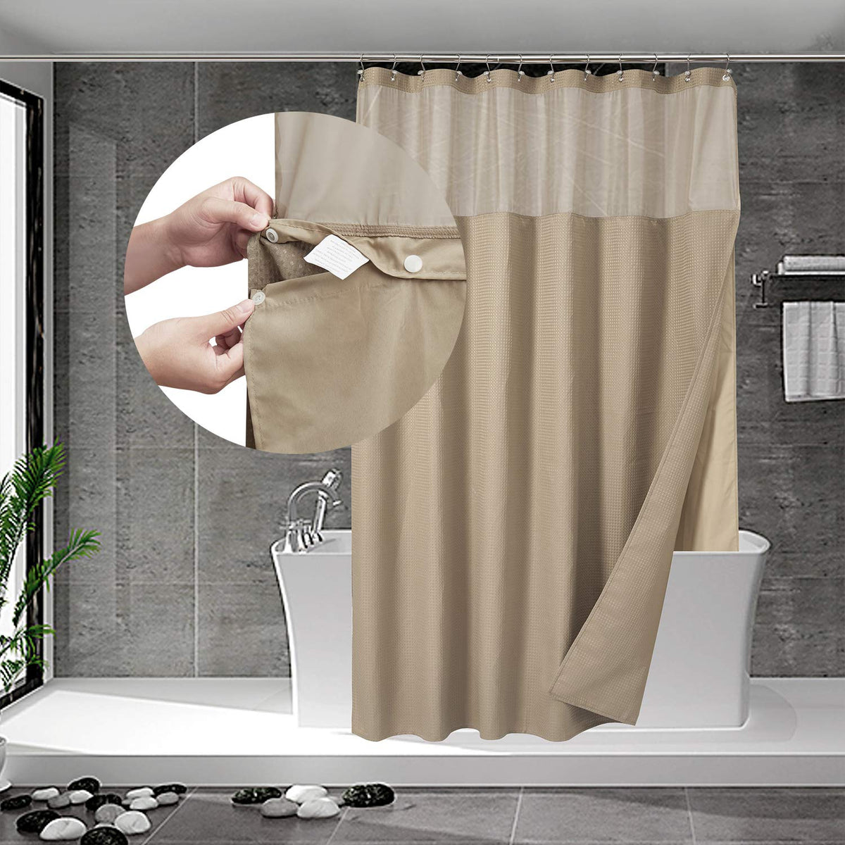 N&Y Home Waffle Weave Shower Curtain With Snap-In Fabric Liner Set, 12 Hooks Included - Hotel Style, Water-Repellent & Washable,