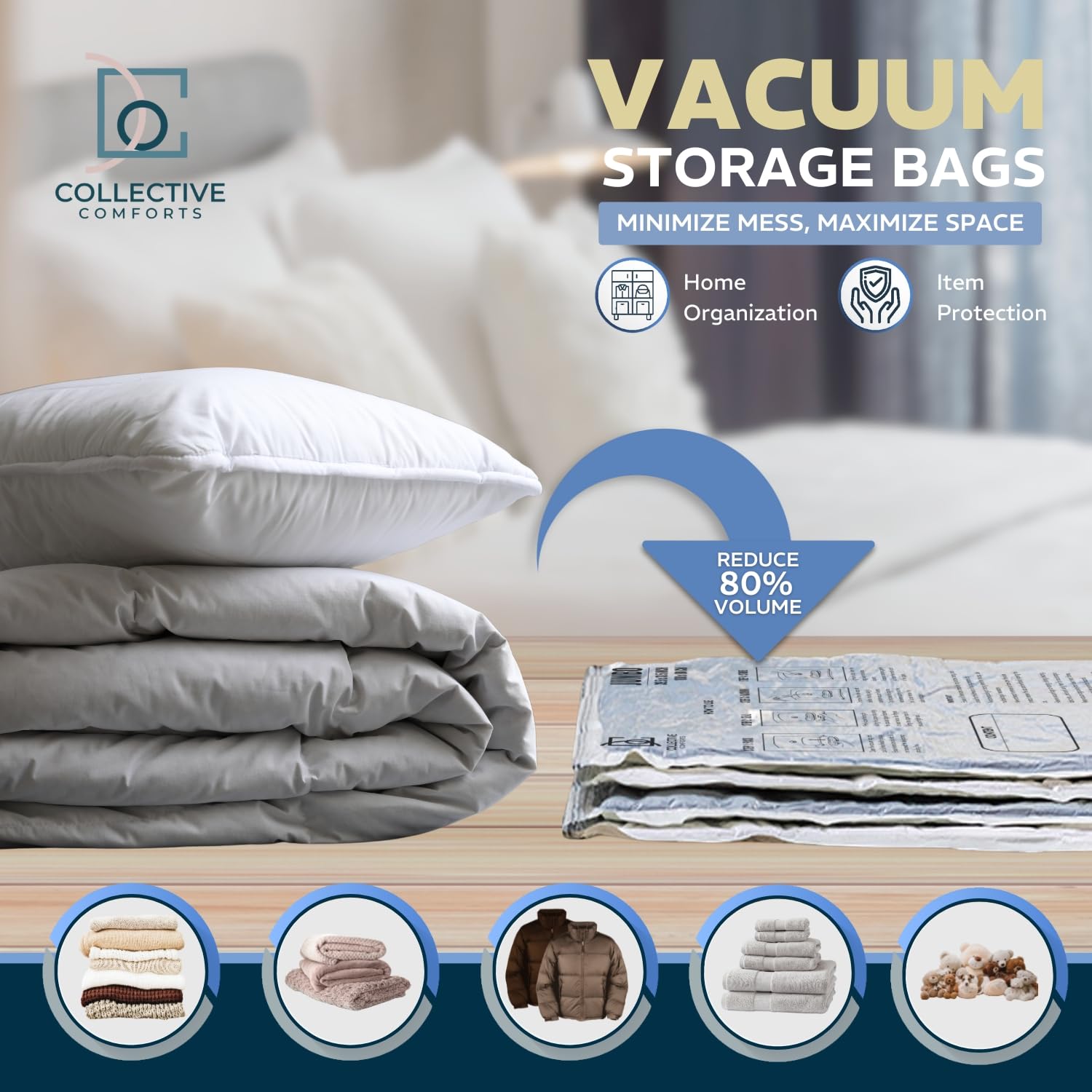 8 Pack Xxl Jumbo Vacuum Storage Bags - Vacuum Seal Bags For Clothing, Bedding, Blankets - Comforter And Pillow Storage - Space S