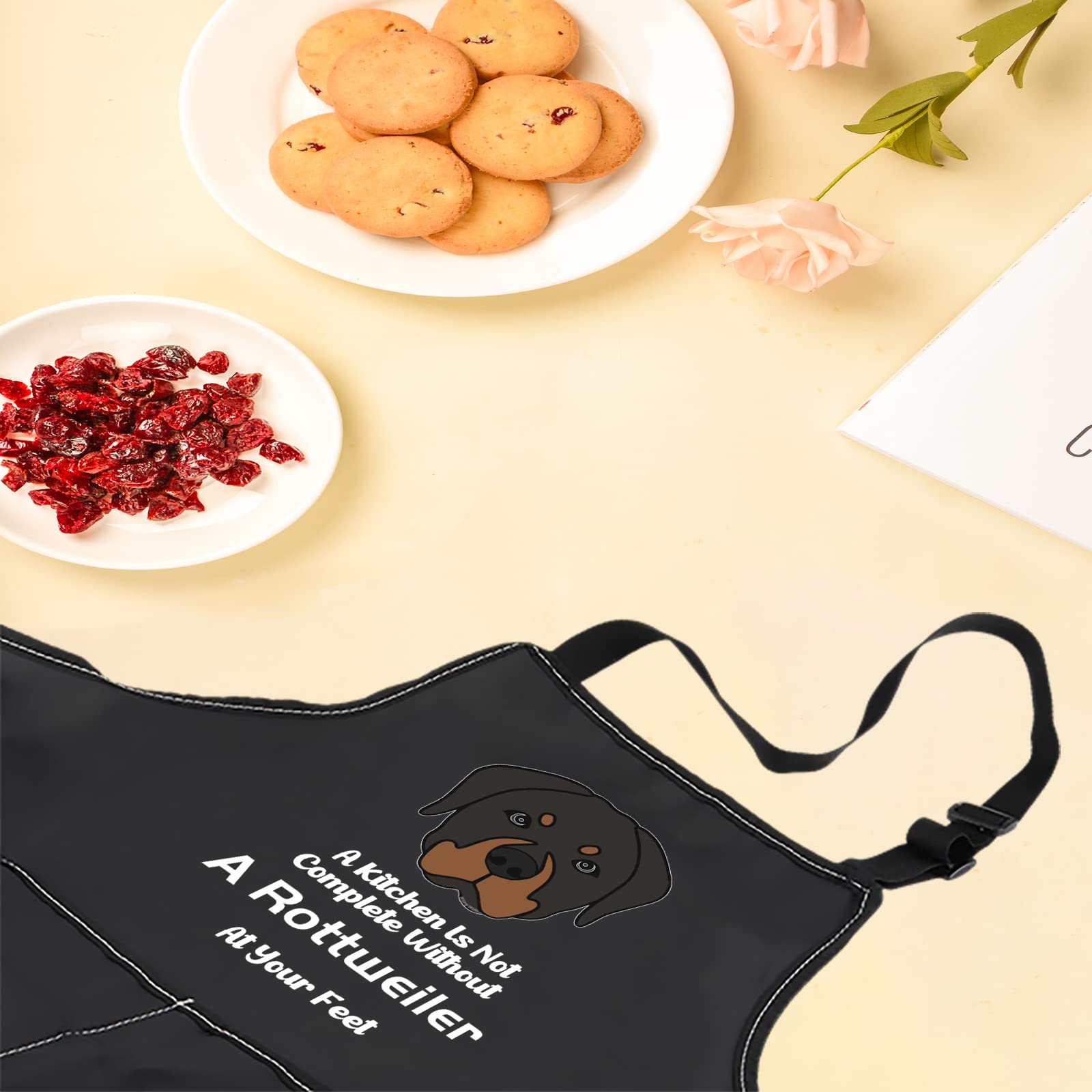 Levlo Funny Rottweiler Apron A Kitchen Is Not Complete Without A Rottweiler At Your Feet Kitchen Apron For Dog Dad Mom(Without A