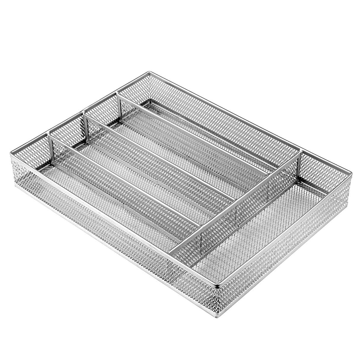 Jane Eyre Drawer Organizer, Cutlery Tray Silverware Flatware Storage Divider For Kitchen, Mesh Wire With Non-Slip Foam Feet, 5 C