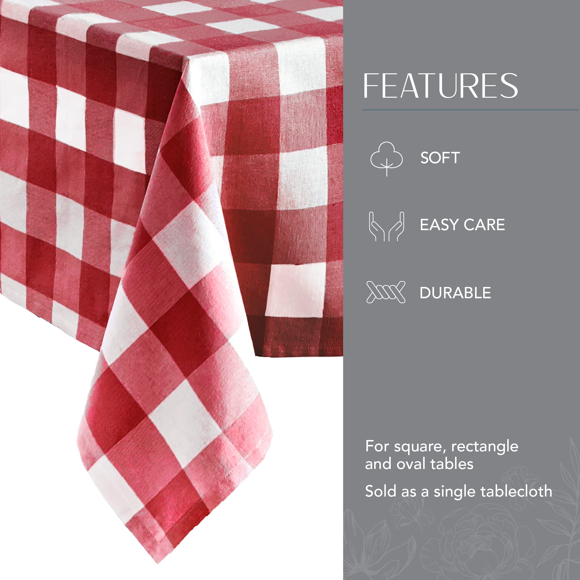 Elrene Home Fashions Farmhouse Living Buffalo Check Tablecloth, 60'' X 120'', Red/White