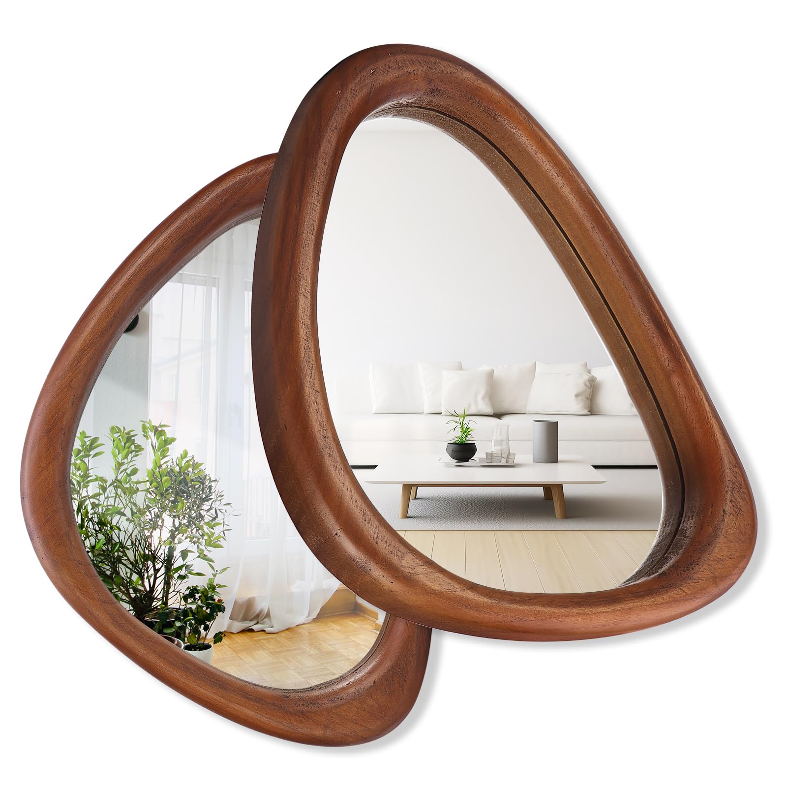 MAGFLERUM Irregular Wall Mirror, 15 * 10 inch Asymmetrical Wood Mirrors, Small Wall Mirror, Hanging Vertically and Horizontally.