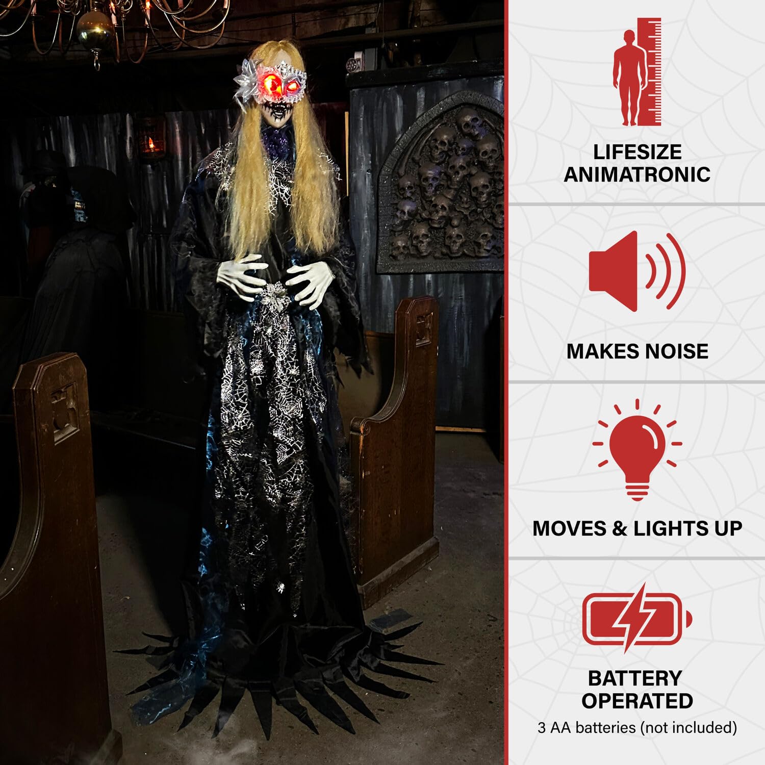 Haunted Hill Farm Lifesize Scary Haunted Woman Halloween Prop with Touch Activated Lights and Sound, Battery-Operated Indoor or