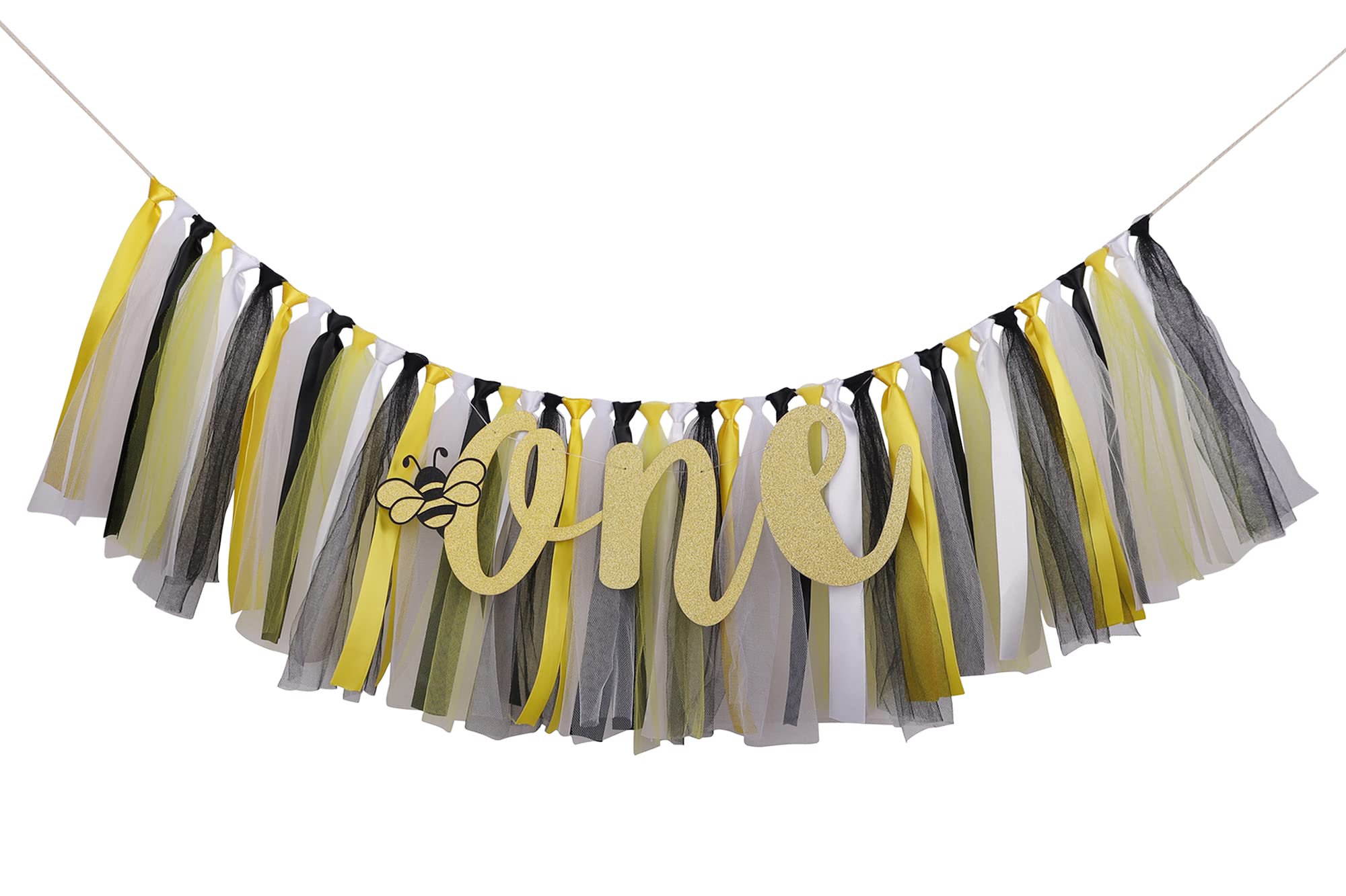 Miaul Honeybee Highchair Banner Decoration For Baby - First 1St Birthday Banner Photo Props, Yellow White Black, High Chair Garl