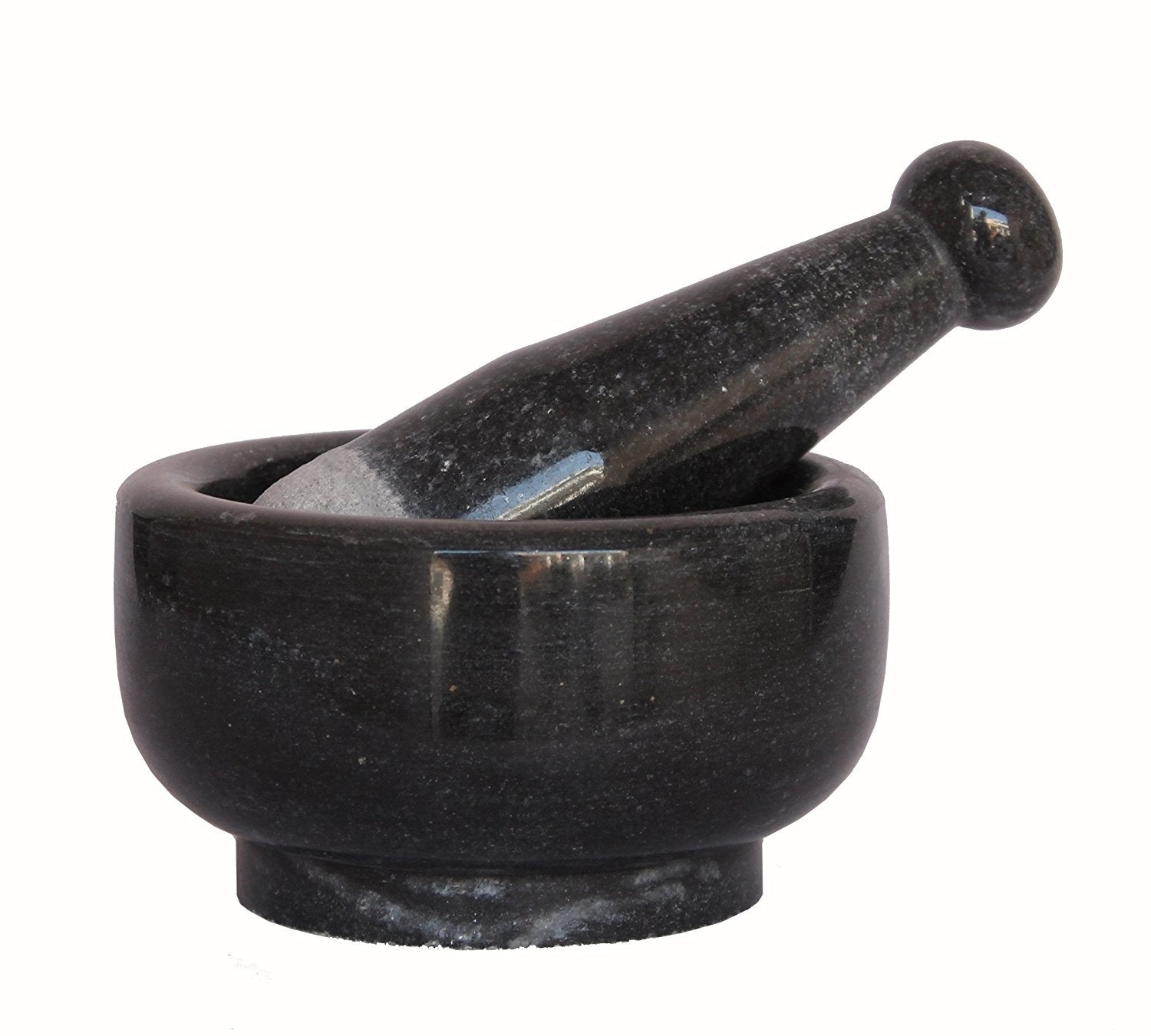 Kleo 5'' Diameter Natural Stone Mortar And Pestle Set As Spice Grinder, Medicine Masher - Okhli & Musal (Black)