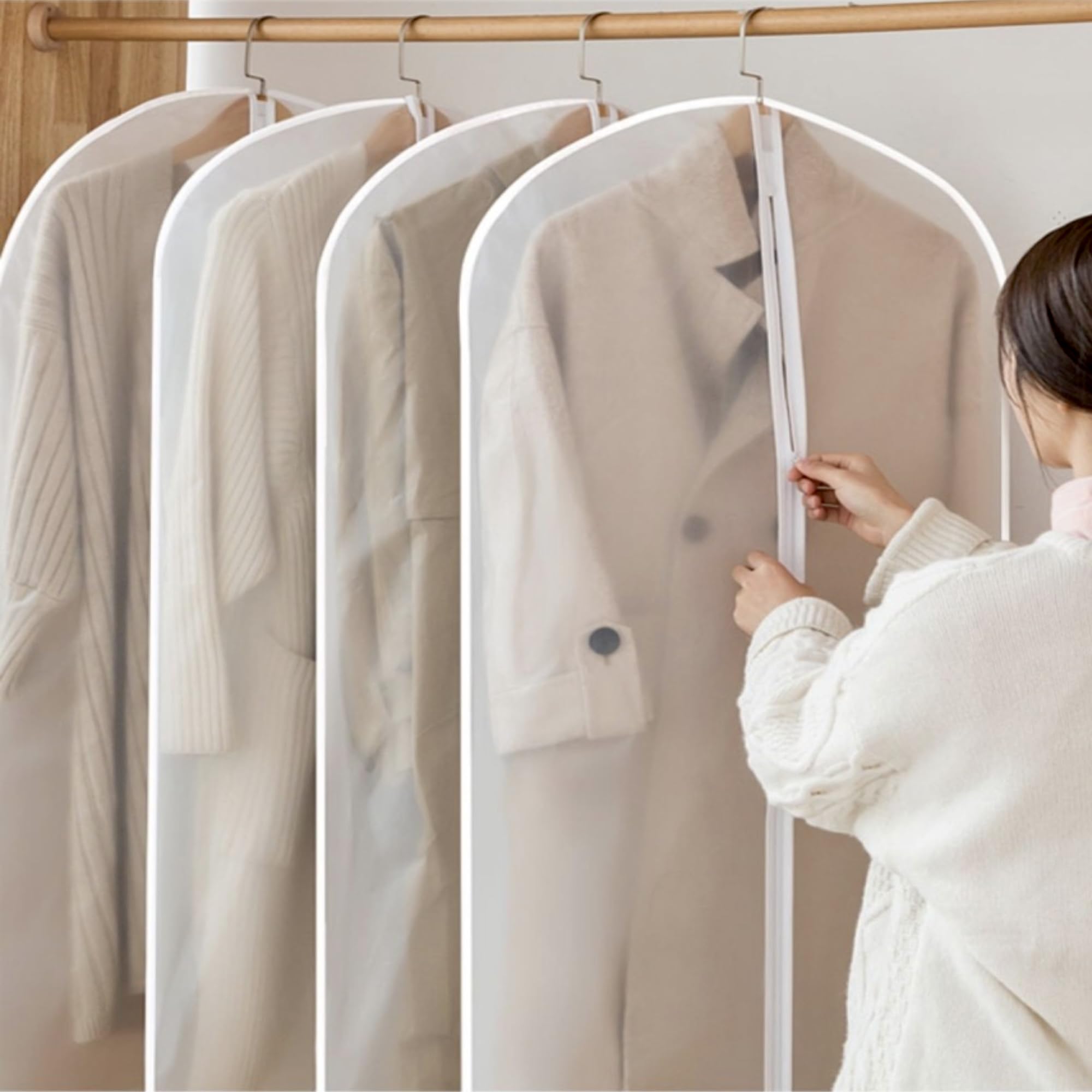 Maylmc 20 Pack Small Size Clear Garment Bags For Hanging Clothes With Full Zipper For Closet Storage, Clothes Cover For Hanging,