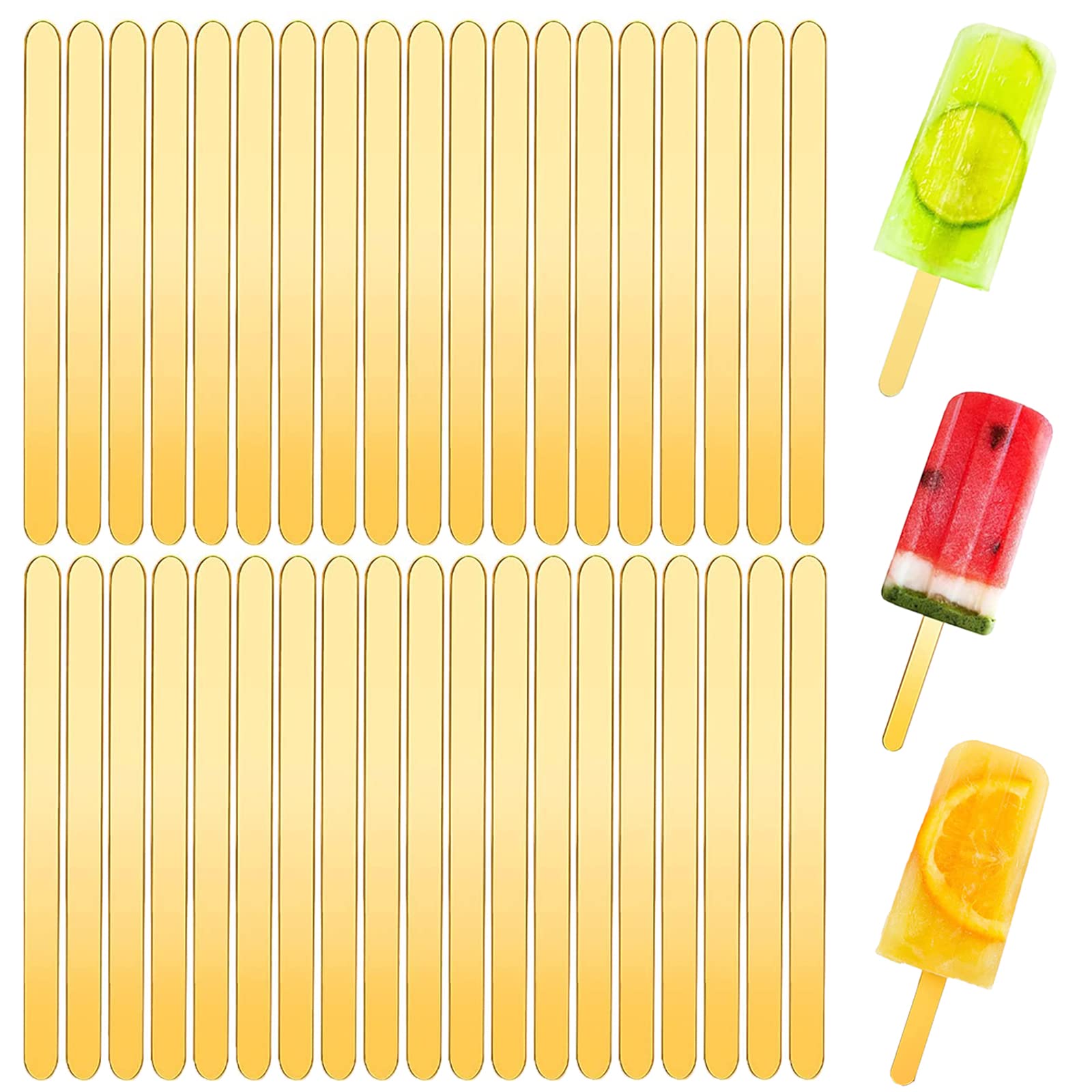 50Pcs Acrylic Cakesicle Popsicle Sticks, Plastic Gold Popsicle Sticks For Cakesicles, Reusable Popsicle Mold Sticks, 4.5    Cake