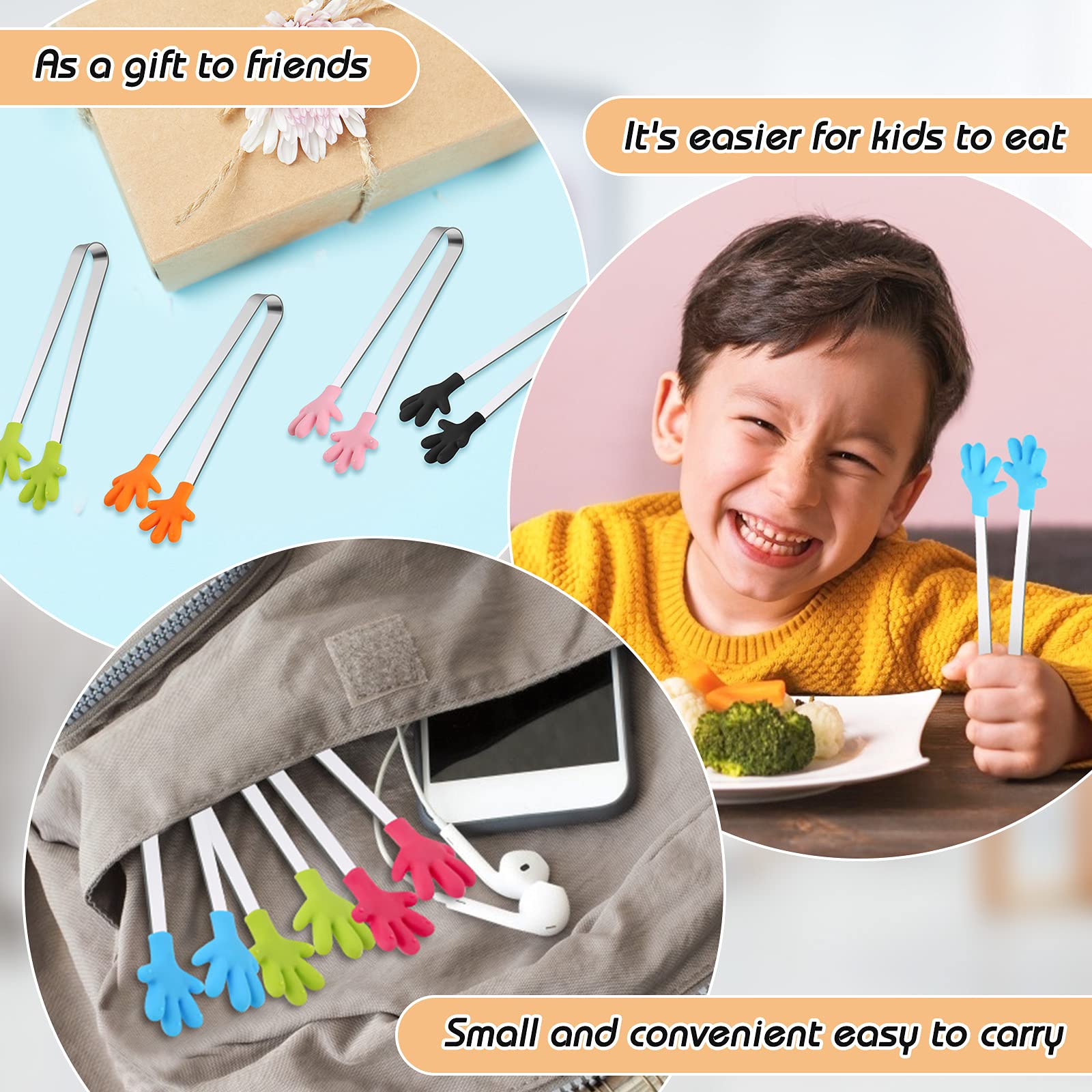 Shindel Silicone Mini Tongs, 8Pcs 5-Inch Kids Tongs,Colourful Small Food Tongs For Serving Food, Ice Cube, Fruits, Sugar,Kitchen