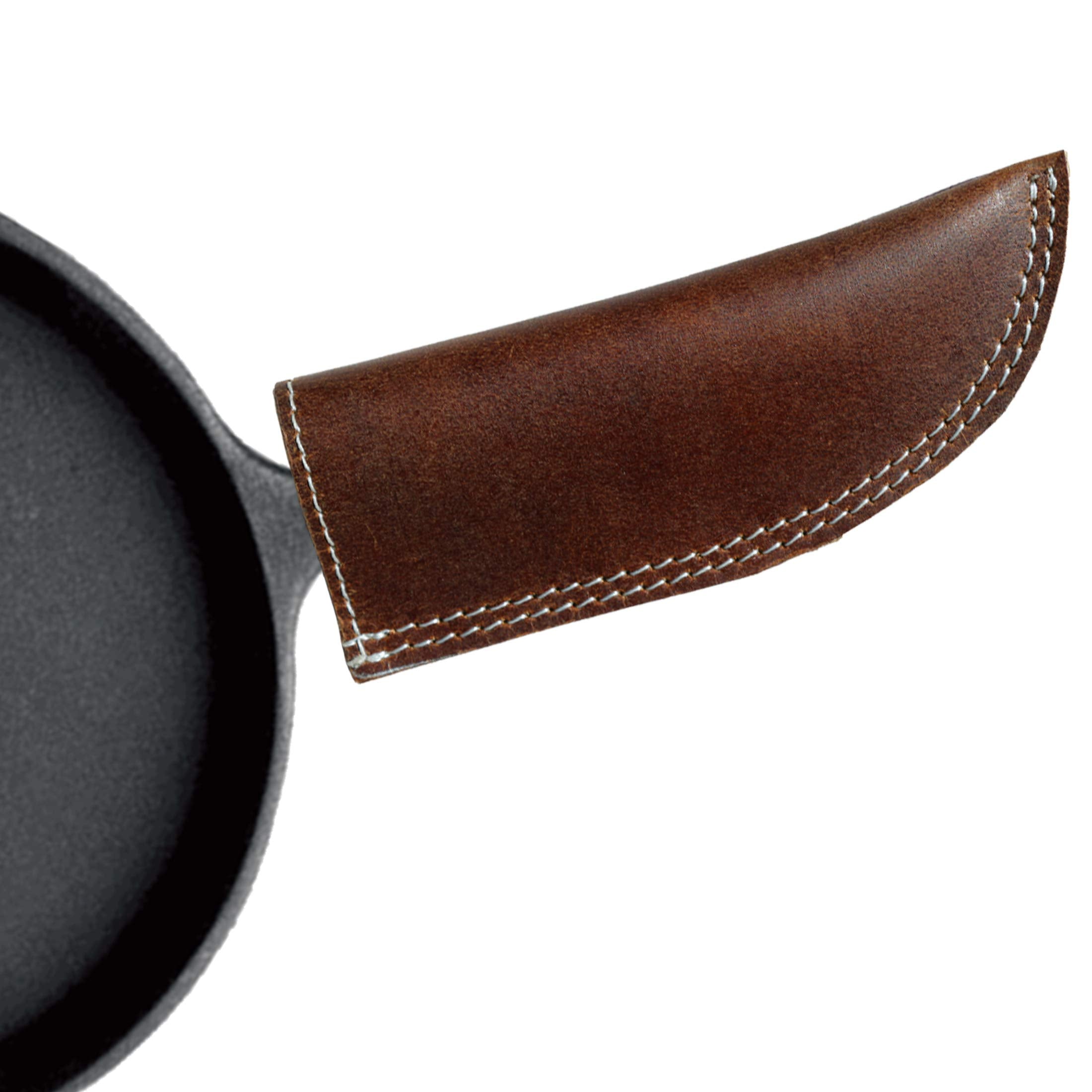 Tuzech Handmade Leather Hot Handle, Pan Handle Potholder, Double Layered Stitched, Slides On/Off Easily Onto Metal Skillet Grips