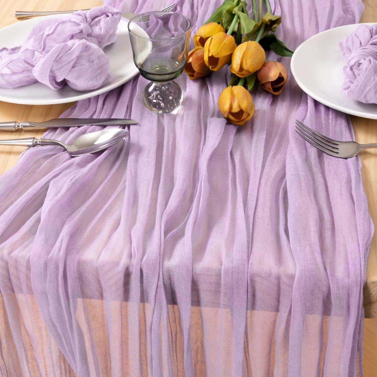 MLMC Lilac Purple Cheesecloth Valentines Table Runner 10ft Rustic Gauze Lavender Cheese Cloth Table Runner Spring Centerpiece 35