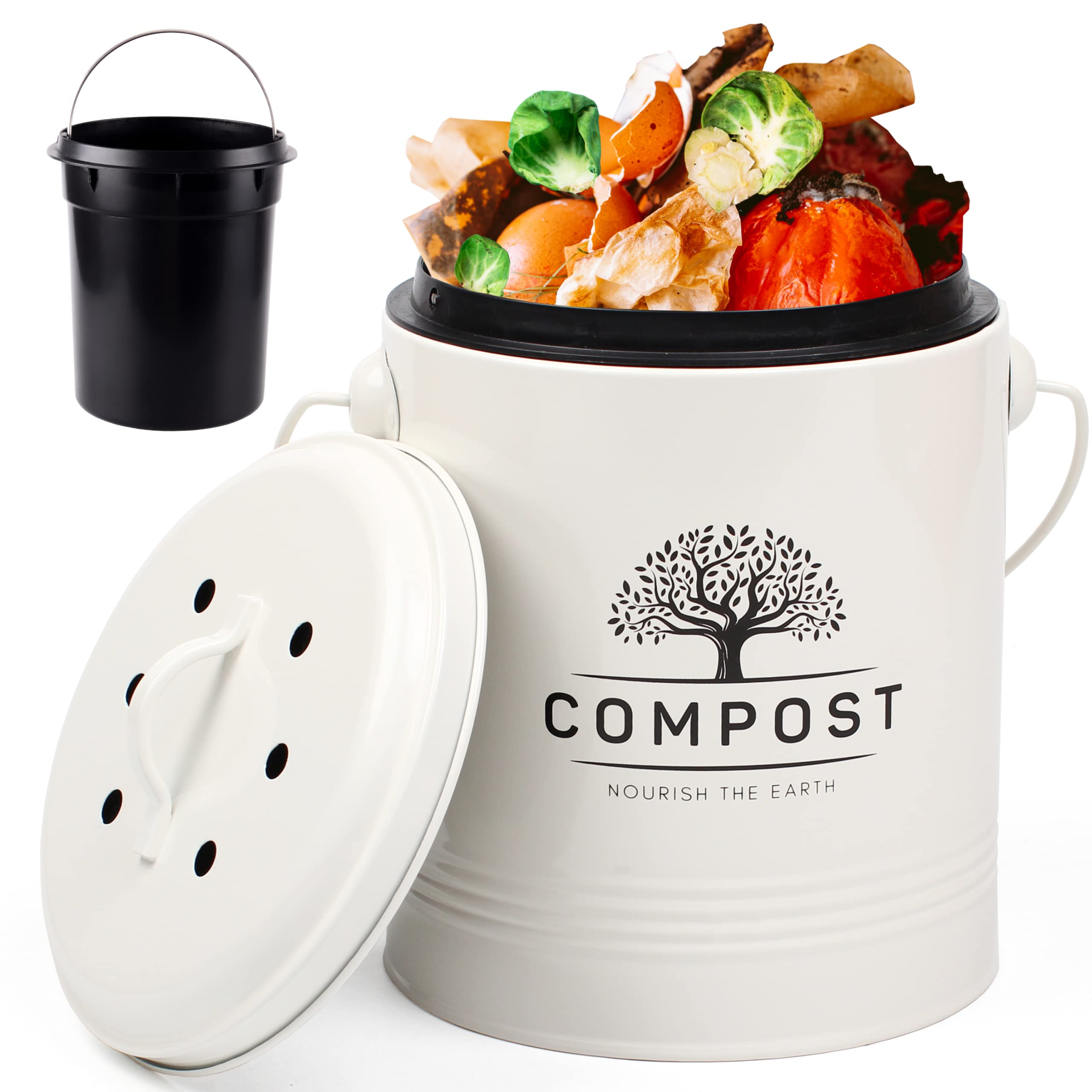 Perfnique Kitchen Compost Bin, 1.3 Gallon Countertop Compost Bin With Lid, Indoor Compost Bucket Includes Inner Bucket Liner And