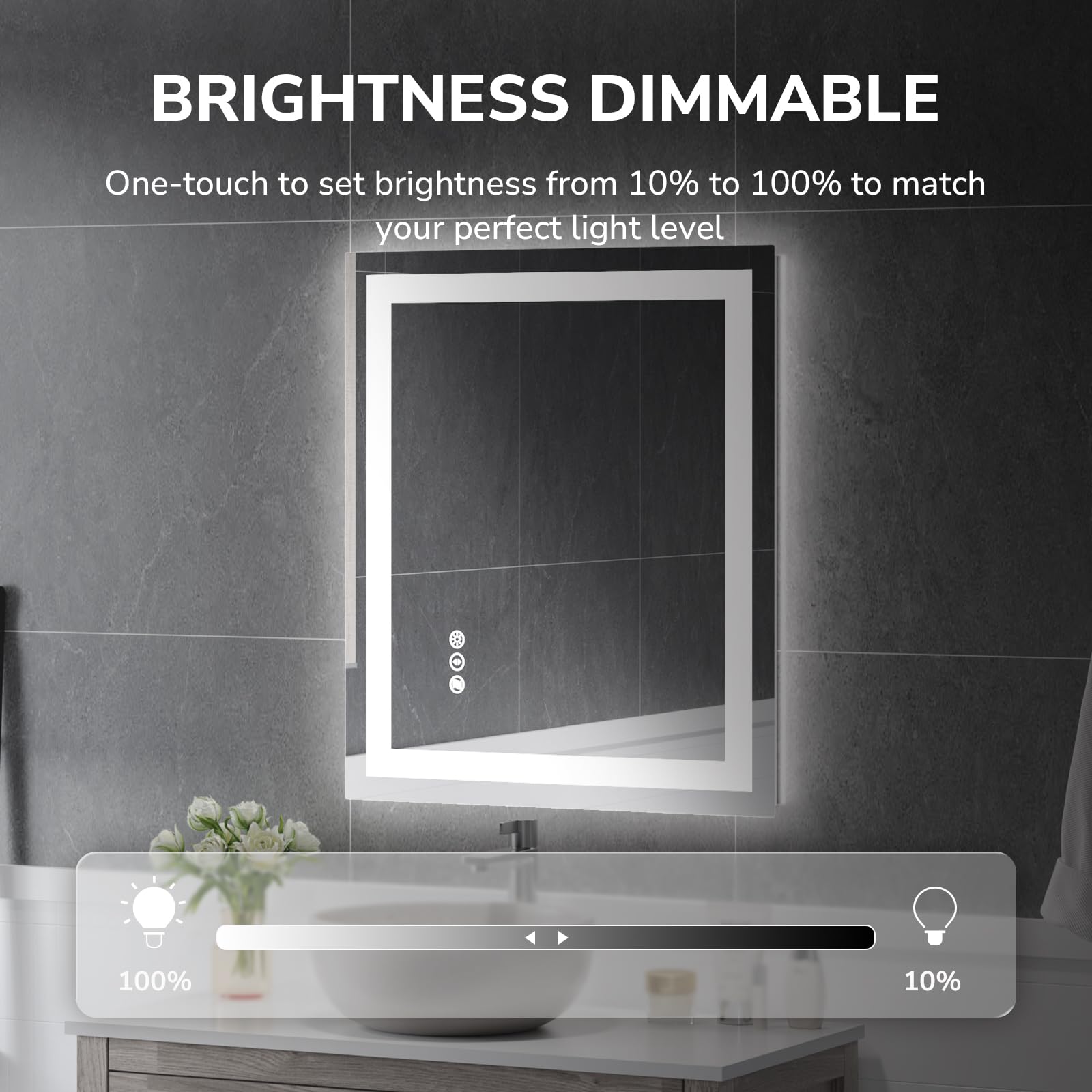 Ushower 24X32 Inch Modern Led Bathroom Mirror - Smart Backlit Vanity Mirror With Anti-Fog, Dimmable Lights, Wall Mounted, 1/5 In