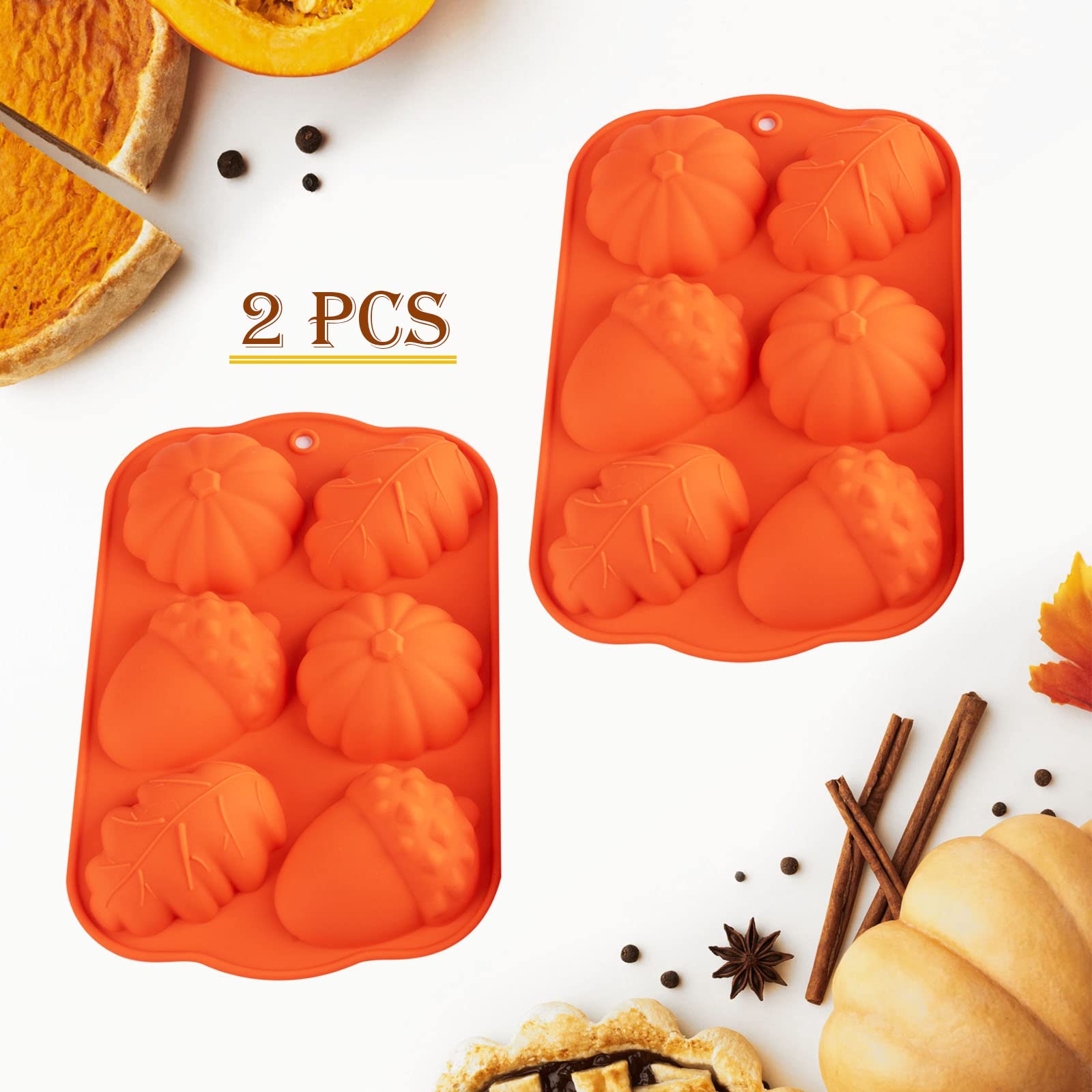 Fall Baking Molds Silicone Pumpkin Mold, 2 Pack Leaves Mold Fall Muffin Cakelet Pan Thanksgiving Cake Mold For Cupcake Chocolate