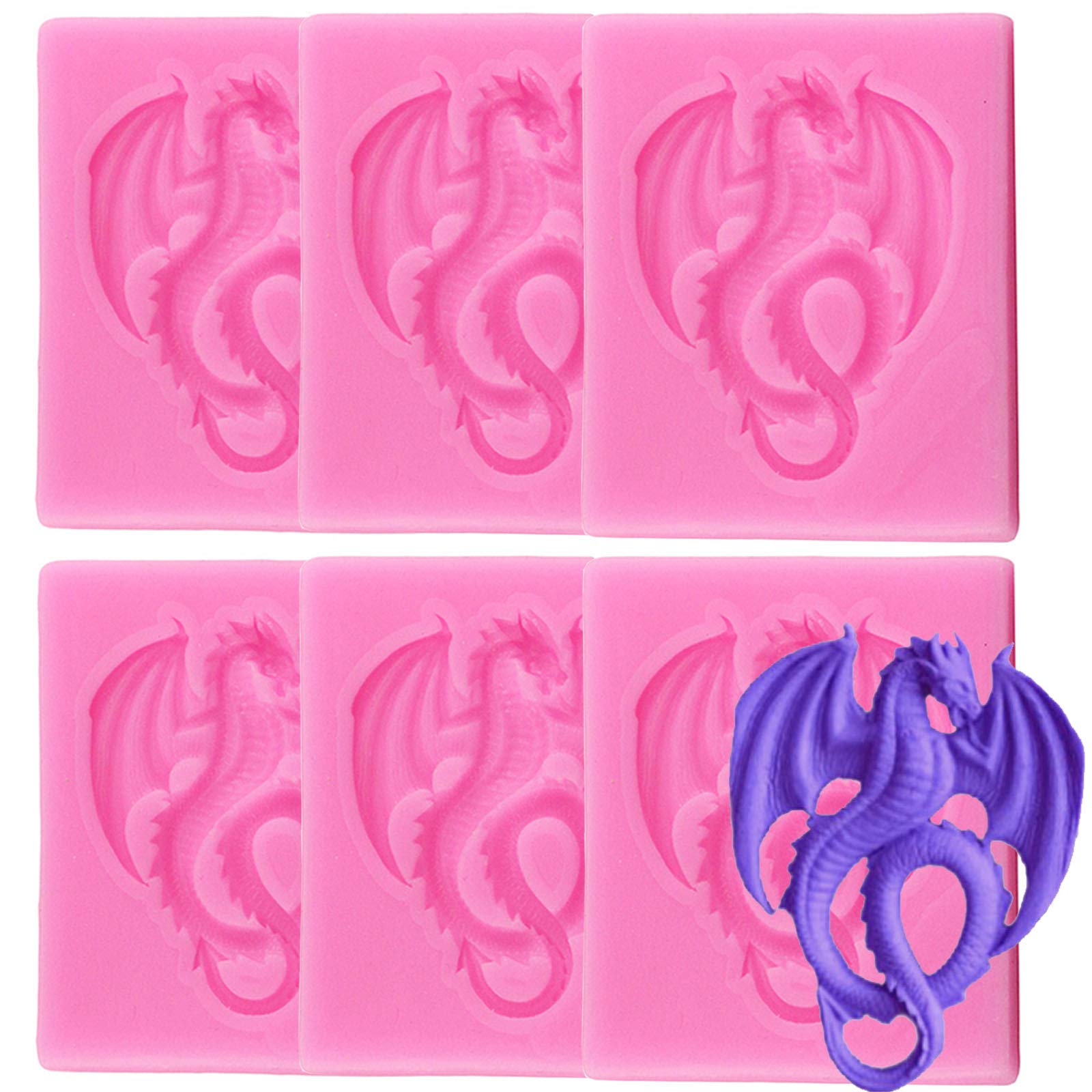 6 Pieces Flying Dragon Silicone Mold Cute Dragon Fondant Mold Animal Dragon Chocolate Mold Baking Mould Tool For Cake Decorating