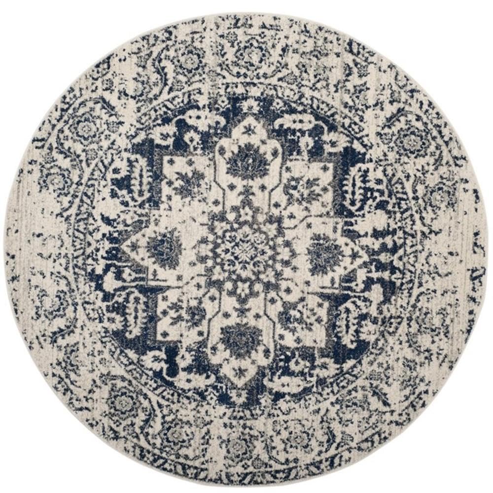 SAFAVIEH Madison Collection 11 Round Cream / Navy MAD603D Oriental Snowflake Medallion Distressed Non-Shedding Dining Room Entr