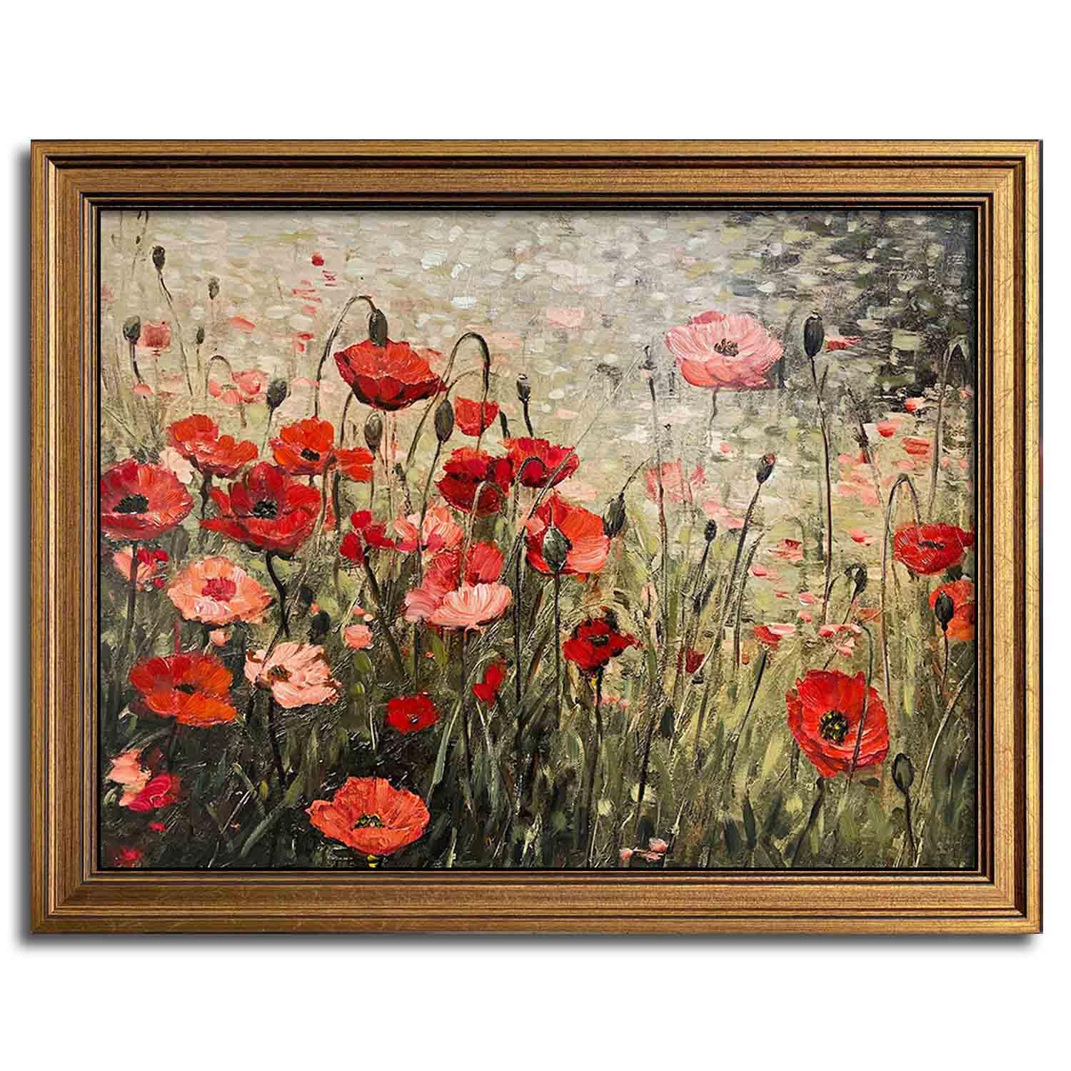 Vintage Wall Art Red Flower Painting, Framed Wall Art, Farmhouse Bedroom Kitchen Wall Art Decor (Flowers, 12''X16'')
