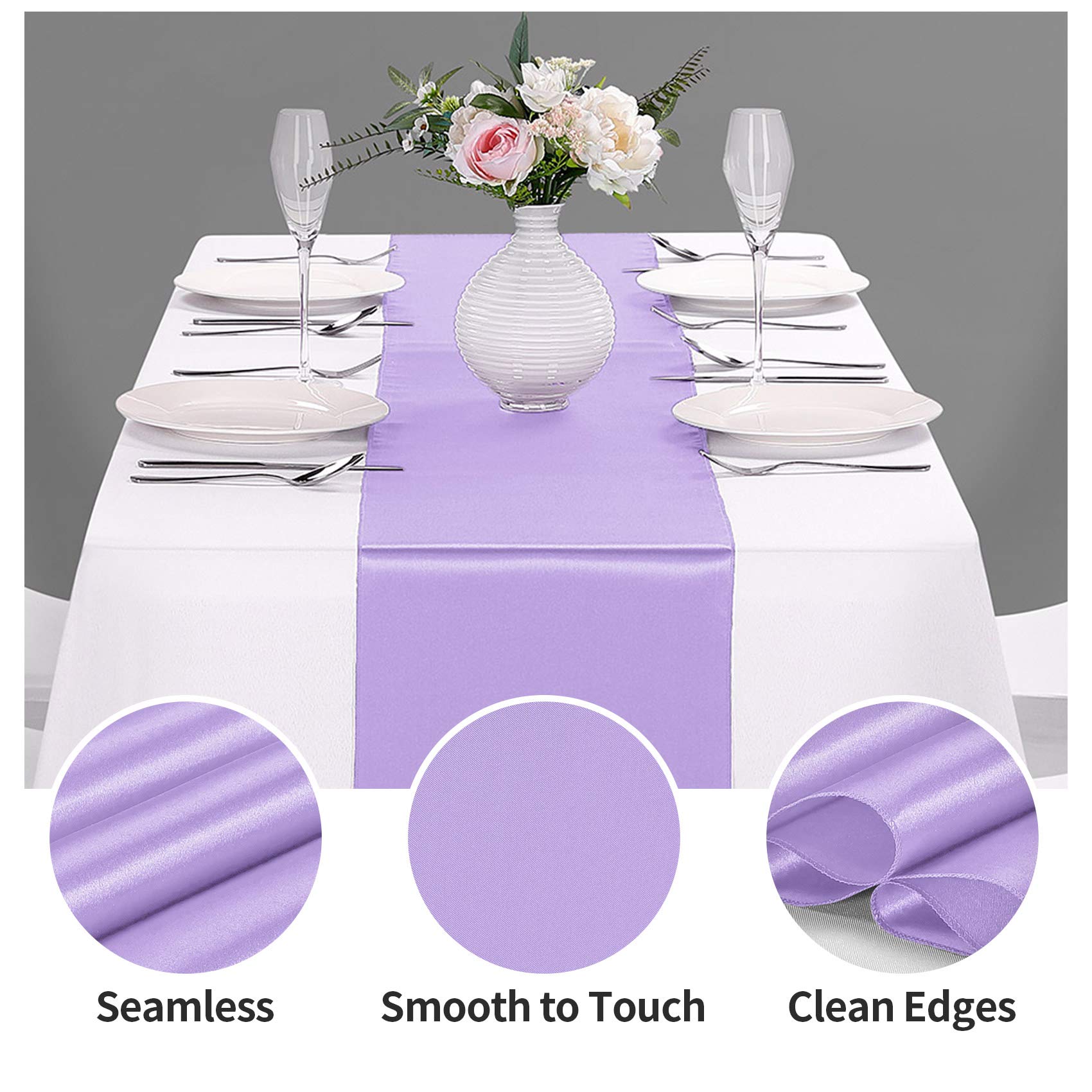 10-Pack Satin Table Runner Lavender 12 X 108 Inches Long, Table Runners For Wedding, Birthday Parties, Banquets Decorations(10 P