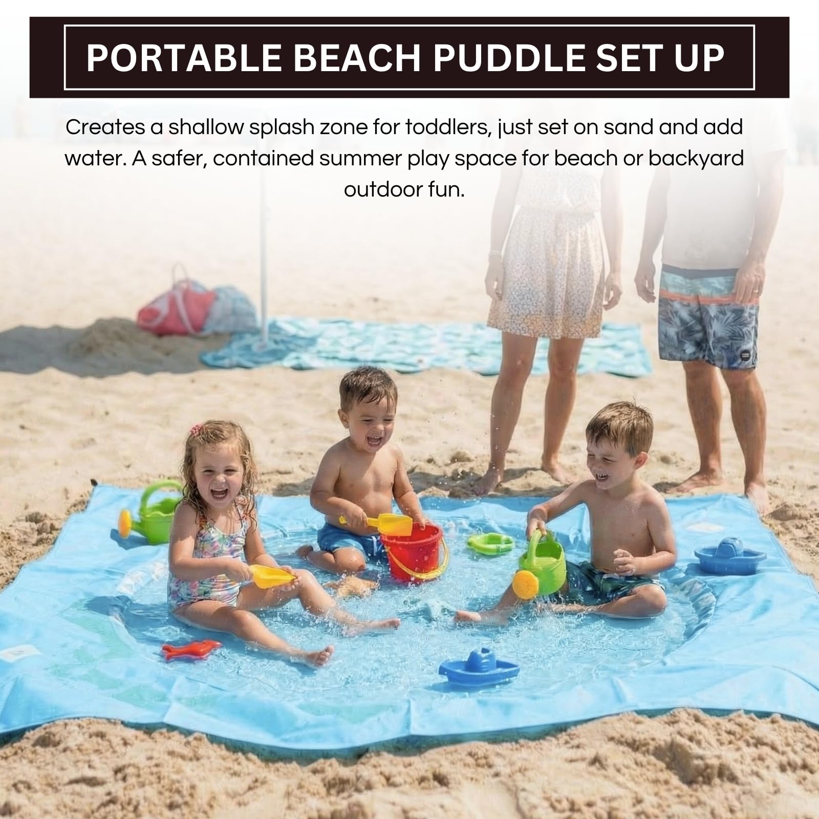Khen Baby Beach Splash Mat Blue, 1 Piece, 78.74 x in Waterproof Polyester Portable Foldable