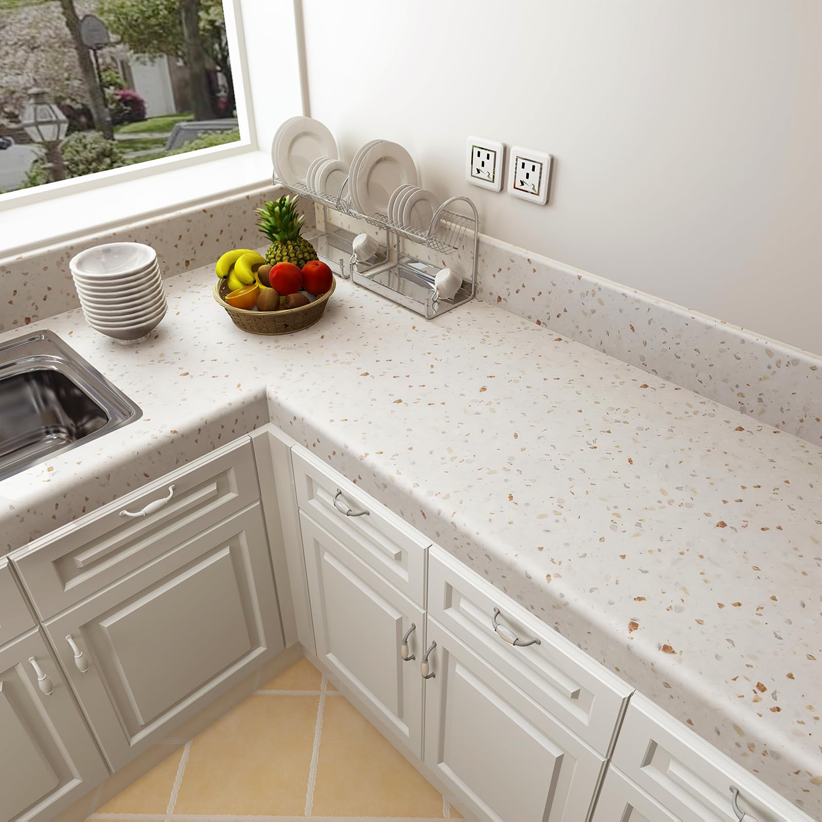 Boobest 157''X31.5'' Wide Colorful Terrazzo Wallpaper Peel And Stick Marble Contact Paper For Cabinets And Drawers Self Adhesive