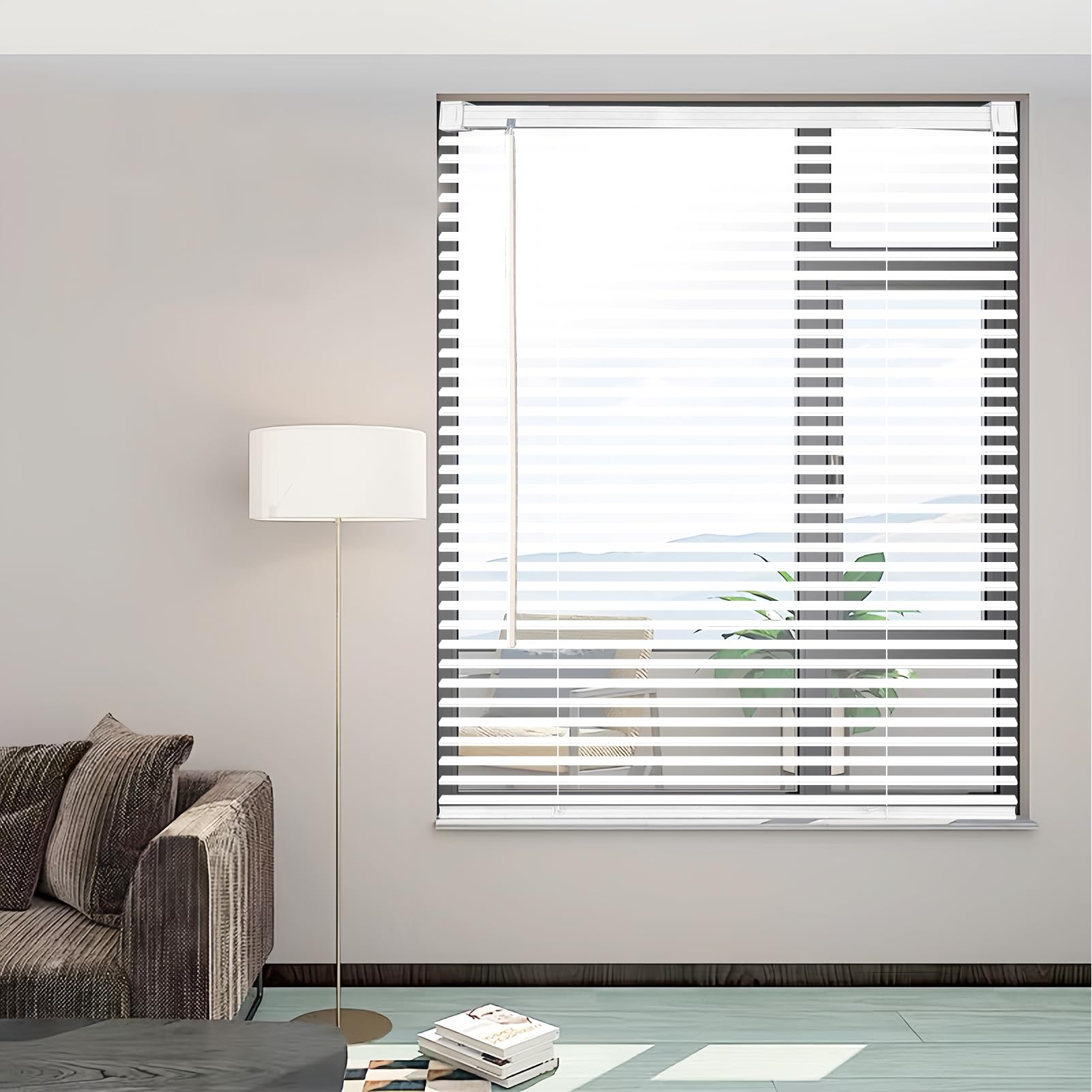 AIRLAJYID Cordless Vinyl Mini L Blinds 37  W x 64  H, 1  Slat White Horizontal Windows L Blind for Door, Shades, Camper, Light F